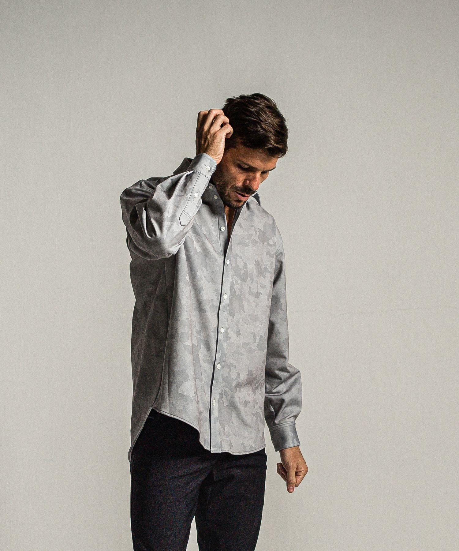 JERSEY JACK SHIRT / RC34-SH-001 / 裏起毛オーバーサイズシャツ / グレーカモフラ