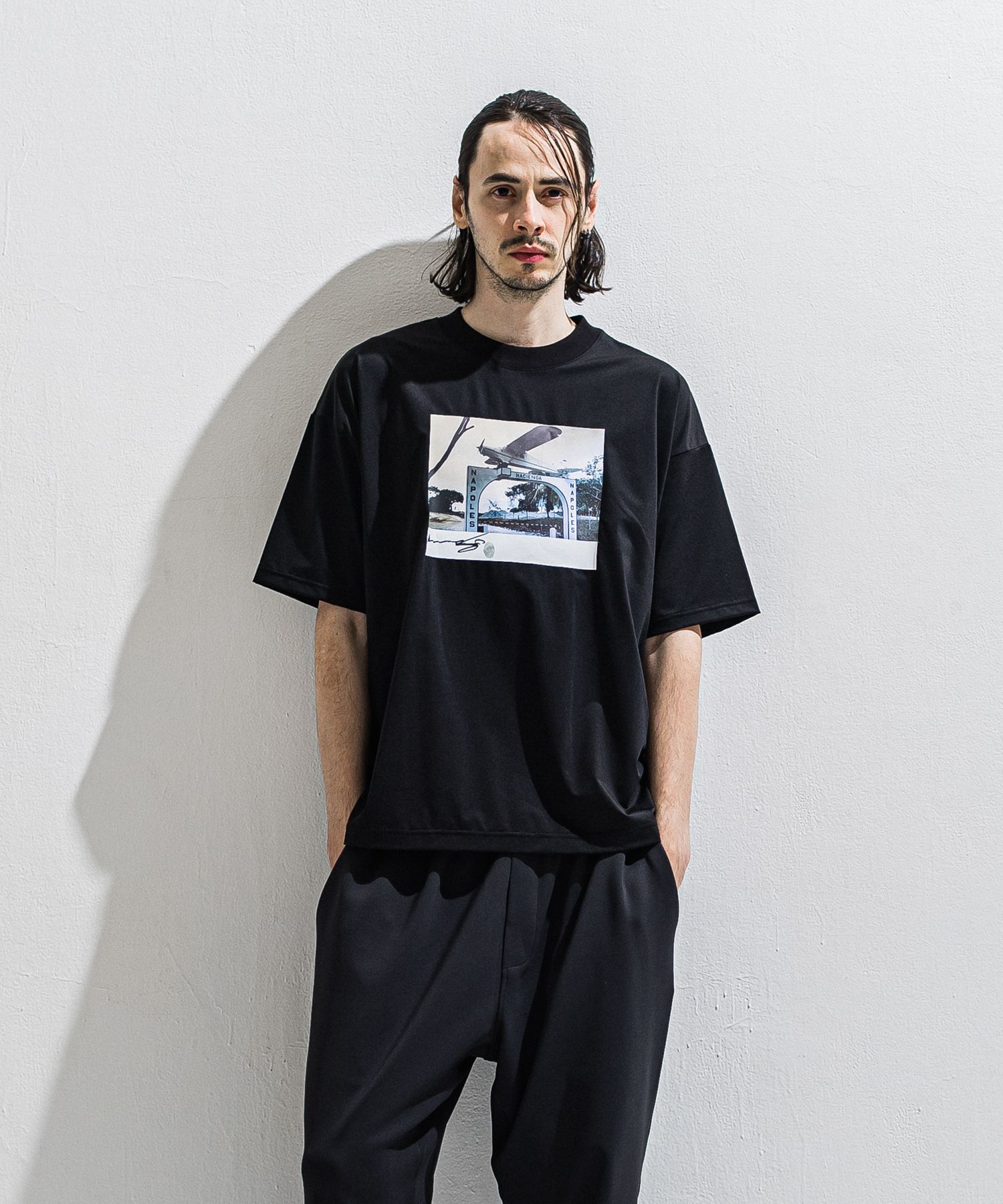 HELI OVER NYLON T / DP1-T-003 / ヘリプリントナイロンビッグTシャツ / ブラック (4月上旬入荷予定)