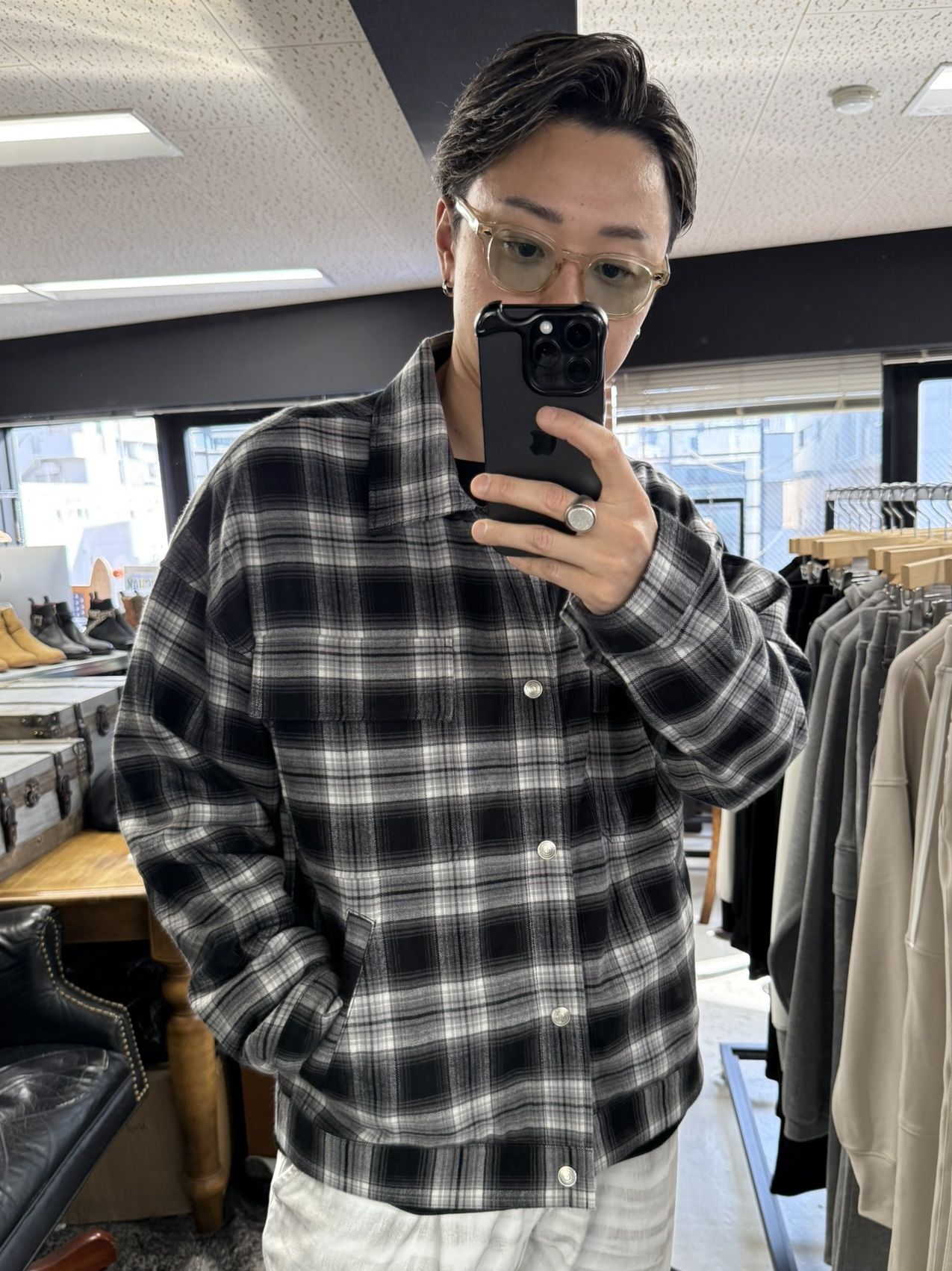 CHECK SHIRT JACKET / RC41-SH-003 / チェックシャツジャケット / ブラック (8月下旬入荷予定)
