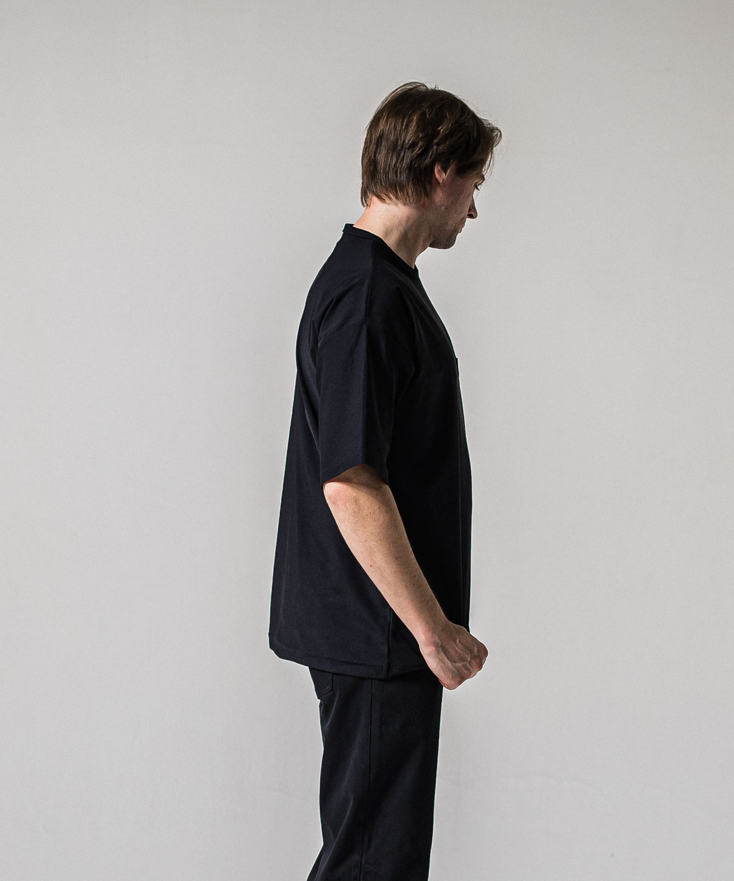 LEATHER POCKET OVER NYLON T / RC39-T-005 / レザーポケットナイロンビッグTシャツ / ブラック (4月上旬入荷予定)