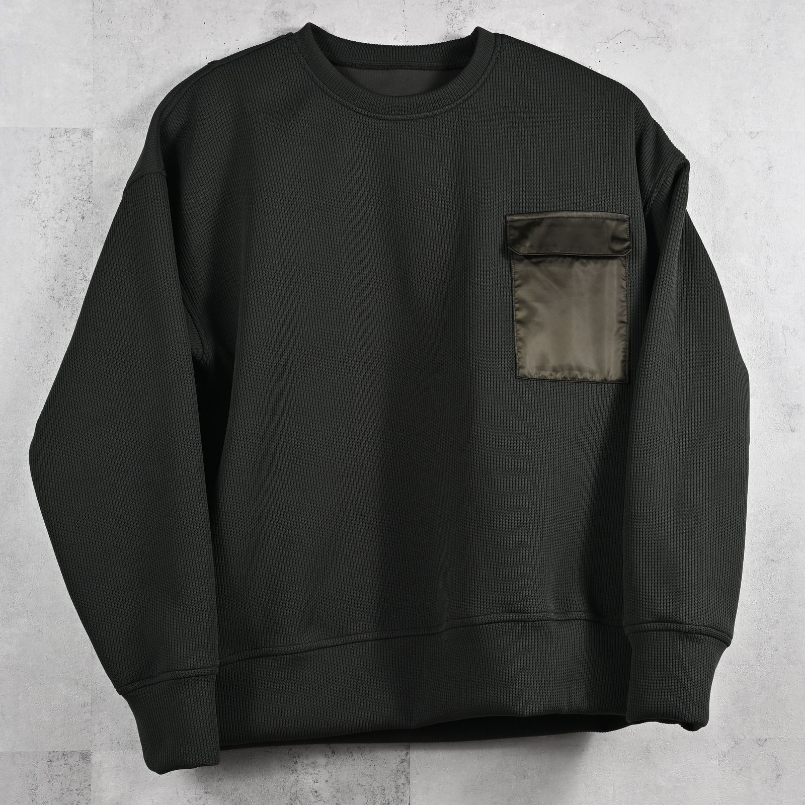 AZE MILITARY DROP TRAINER / RC39-C-003 / 高機能畦編みニットトレーナー / カーキ (1月下旬入荷予定)