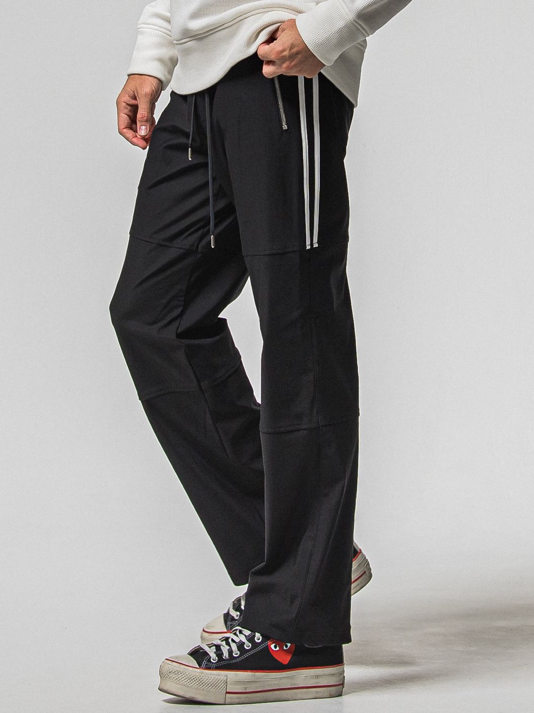 JOHNSON LINE HEAT WIDE TUCK PANTS / RC38-ST-009HWT / 裏起毛ジョンソンラインワイドタックパンツ / ブラック×ホワイト (10月下旬入荷予定)
