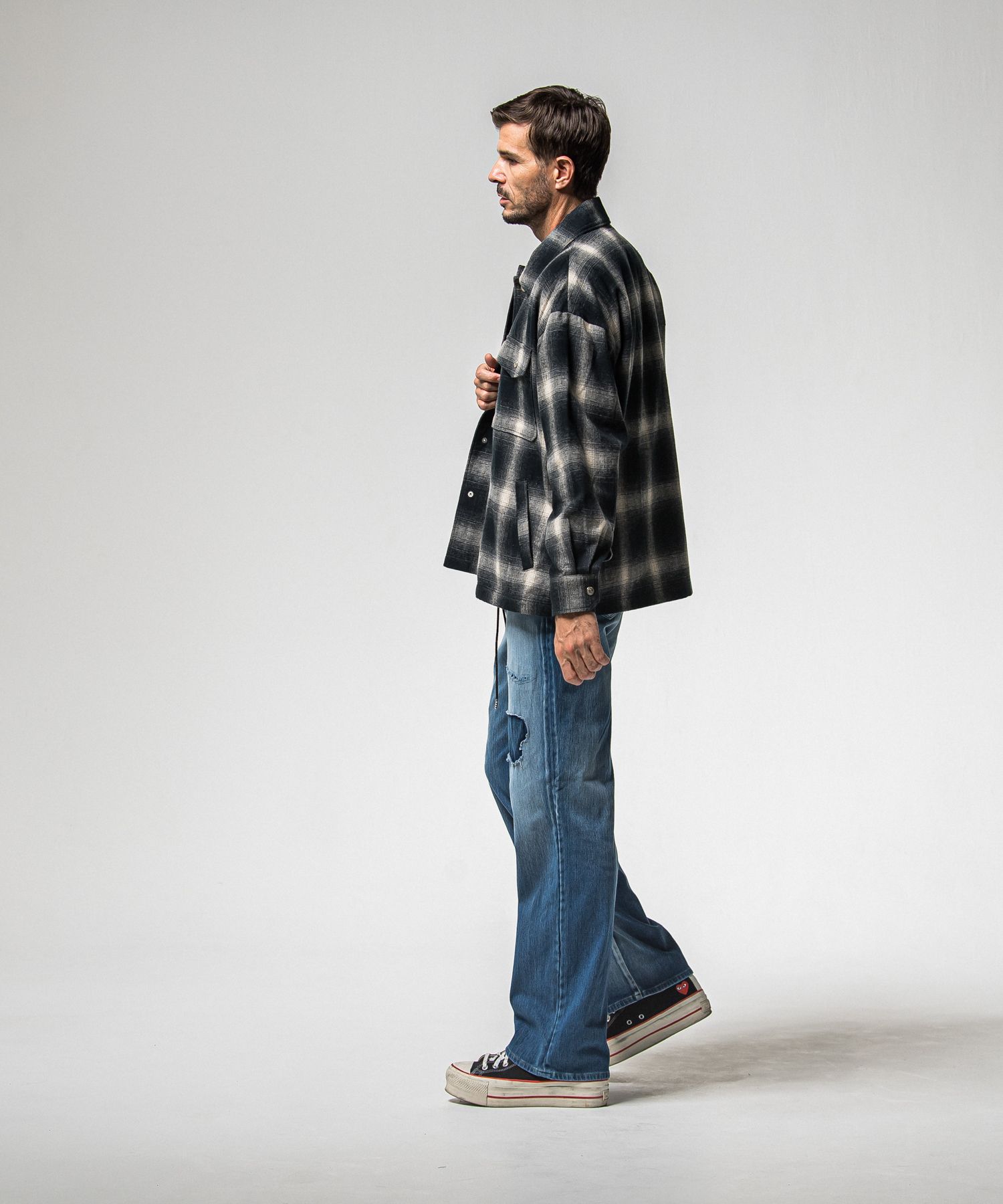 FLANNEL CHECK JK / RC38-JK-007 / フランネルチェックCPOジャケット / ブラック (10月中旬入荷予定)