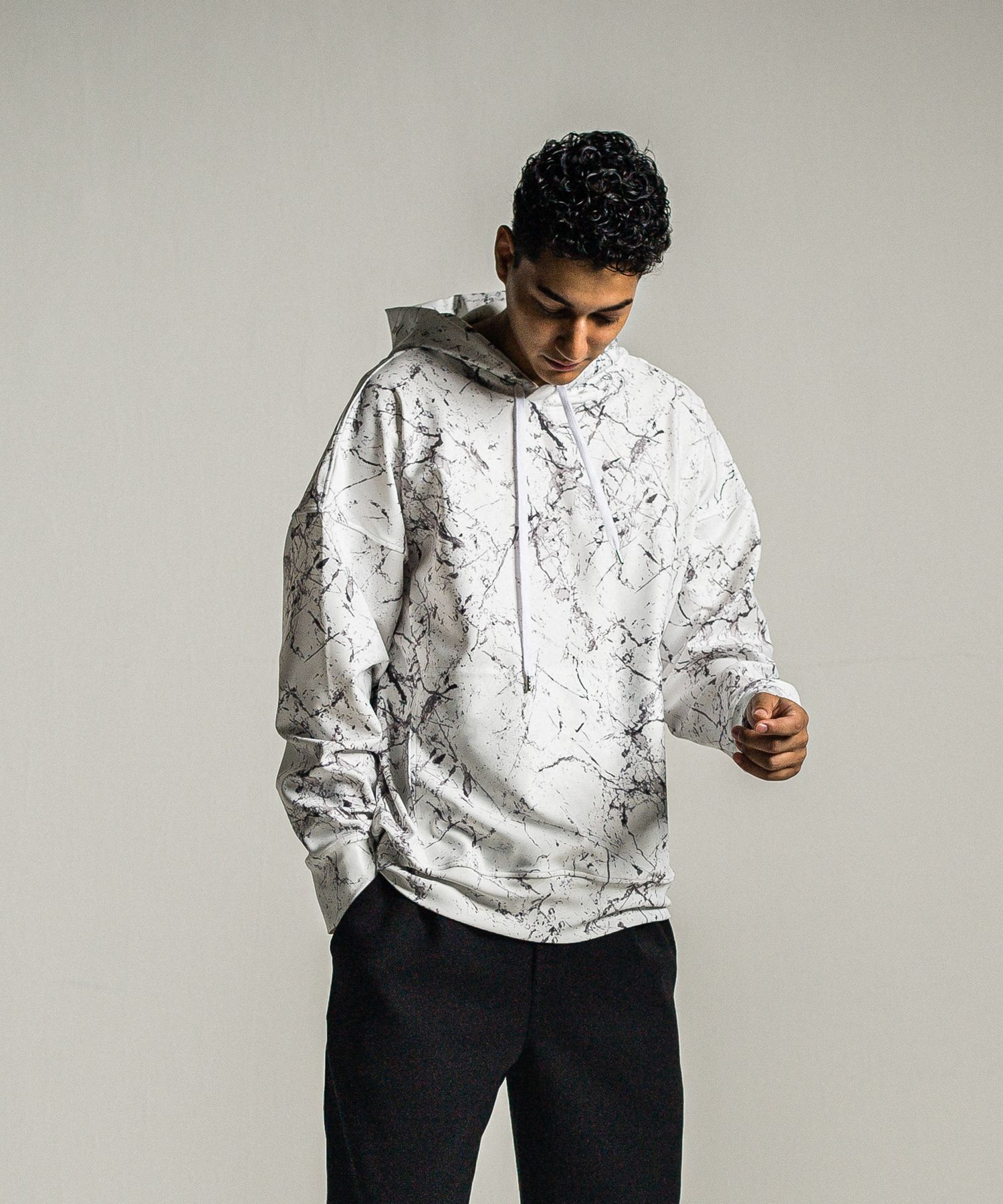 PAINT LOOSE HOODIE / RC34-C-008 / ペイント柄ルーズパーカー / グレー