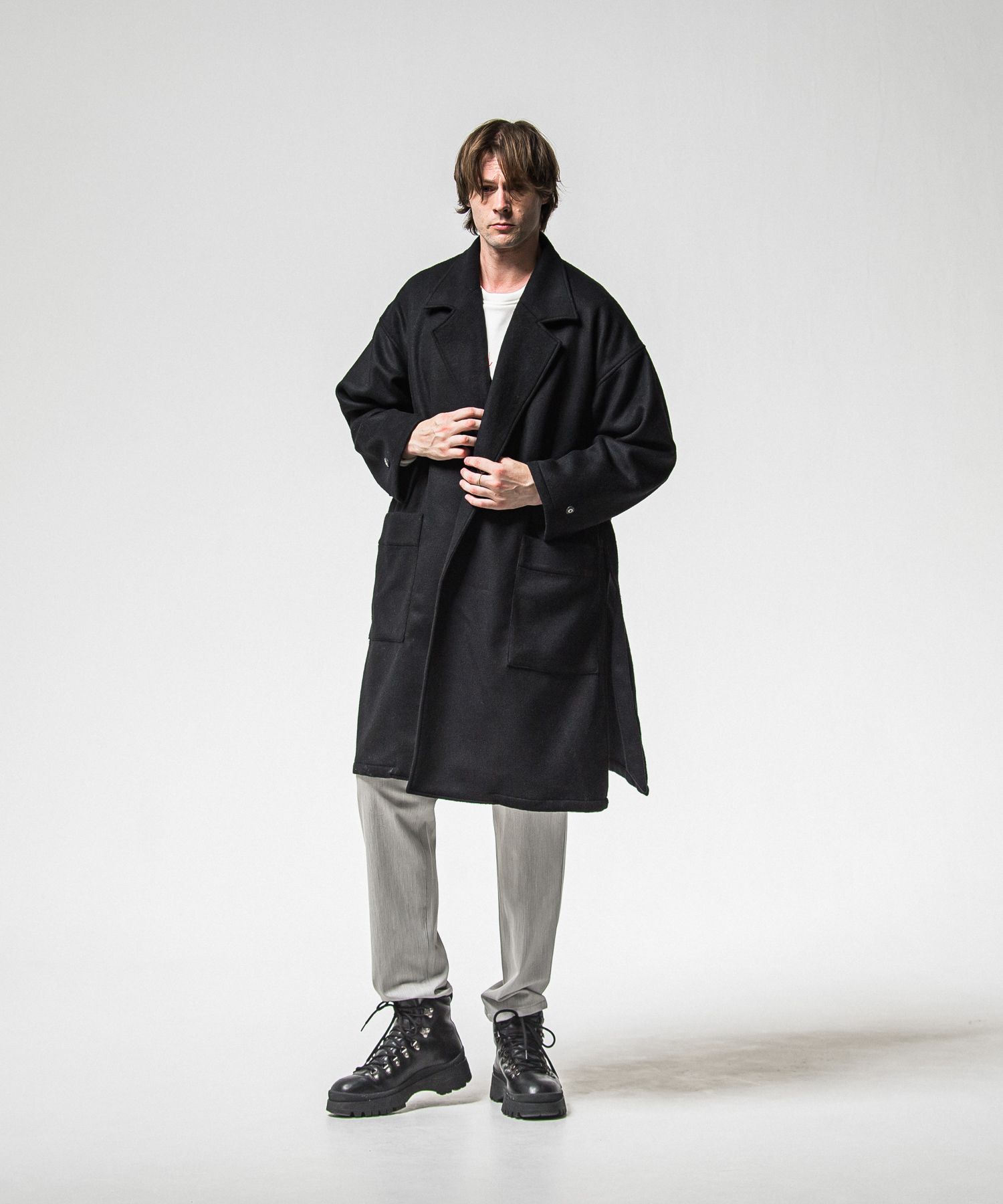 GOWN OVER COAT / RC38-JK-004 / オーバーサイズガウンコート / ブラック (11月上旬入荷予定)