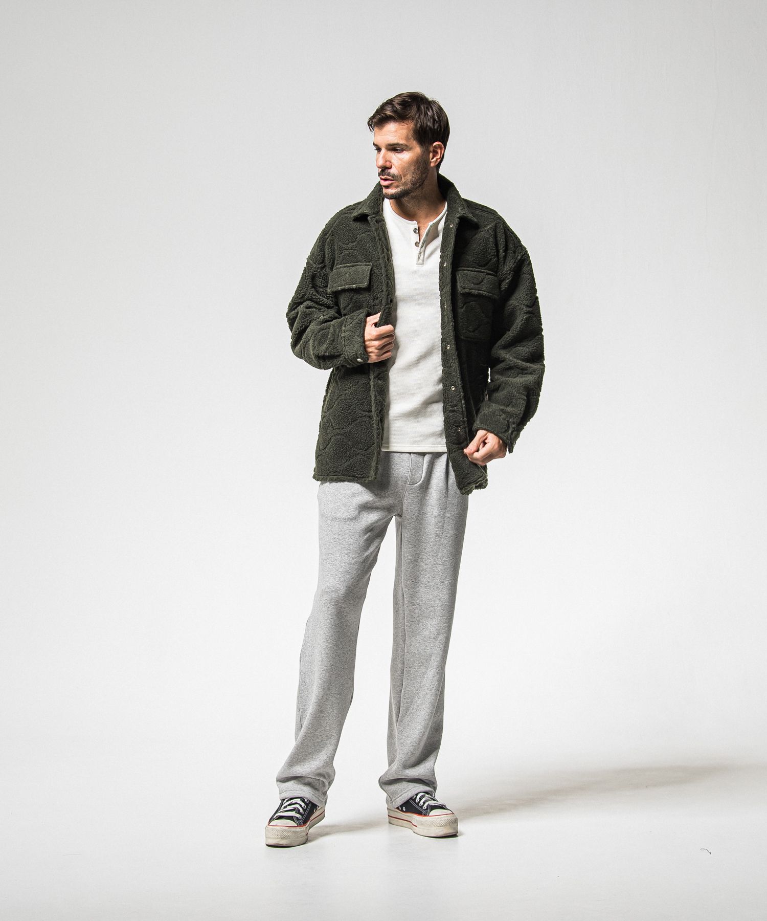 VELOURS FLEECE THERMAL HENRY / RC38-C-003 / 裏起毛サーマルヘンリーネックロングTシャツ / ホワイト (10月中旬入荷予定)