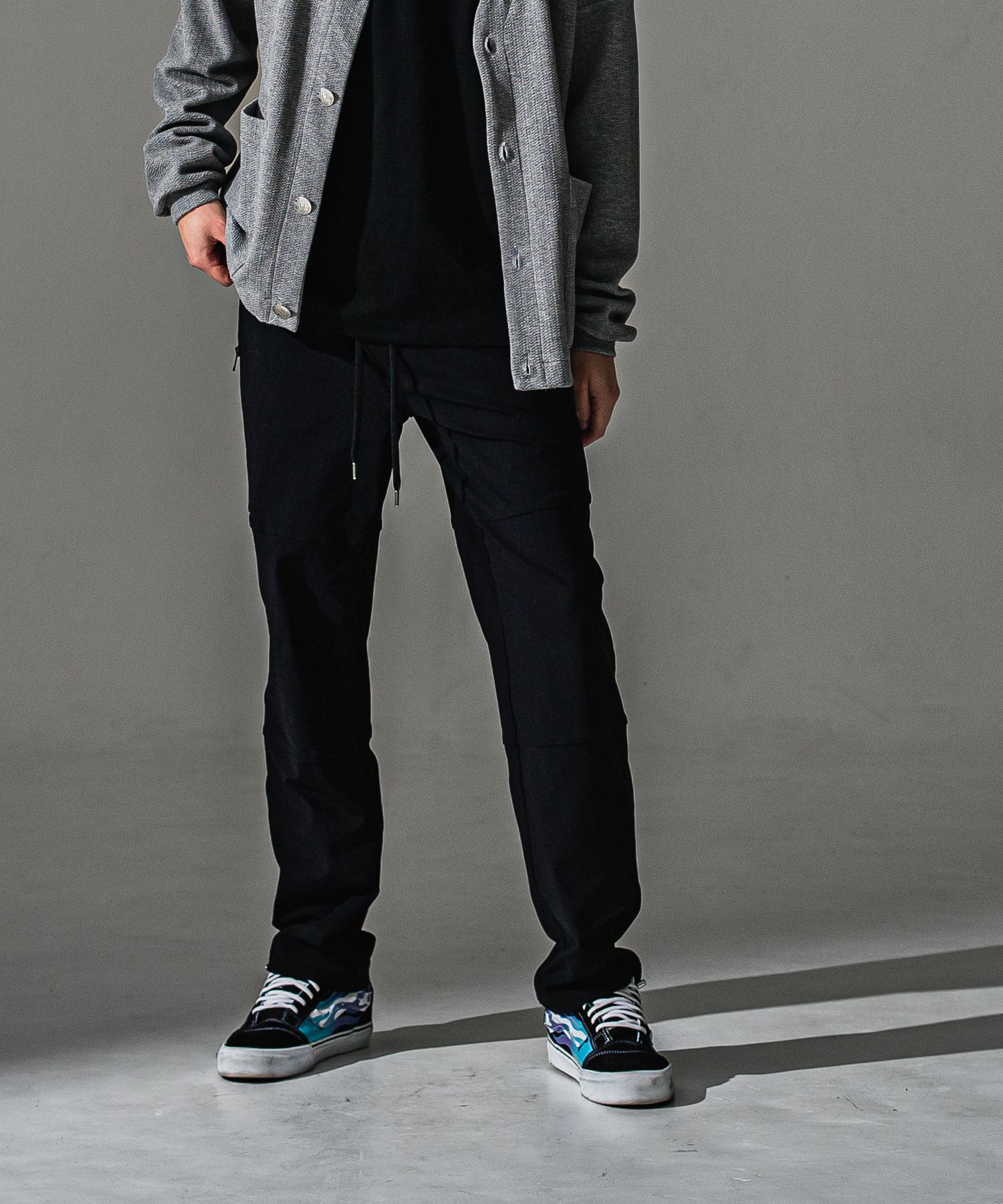 JOHNSON LINE WIDE PT / BASIC-ST-009WT / ジョンソンラインセミワイドタックパンツ / ブラック×ブラック (7月下旬入荷予定)