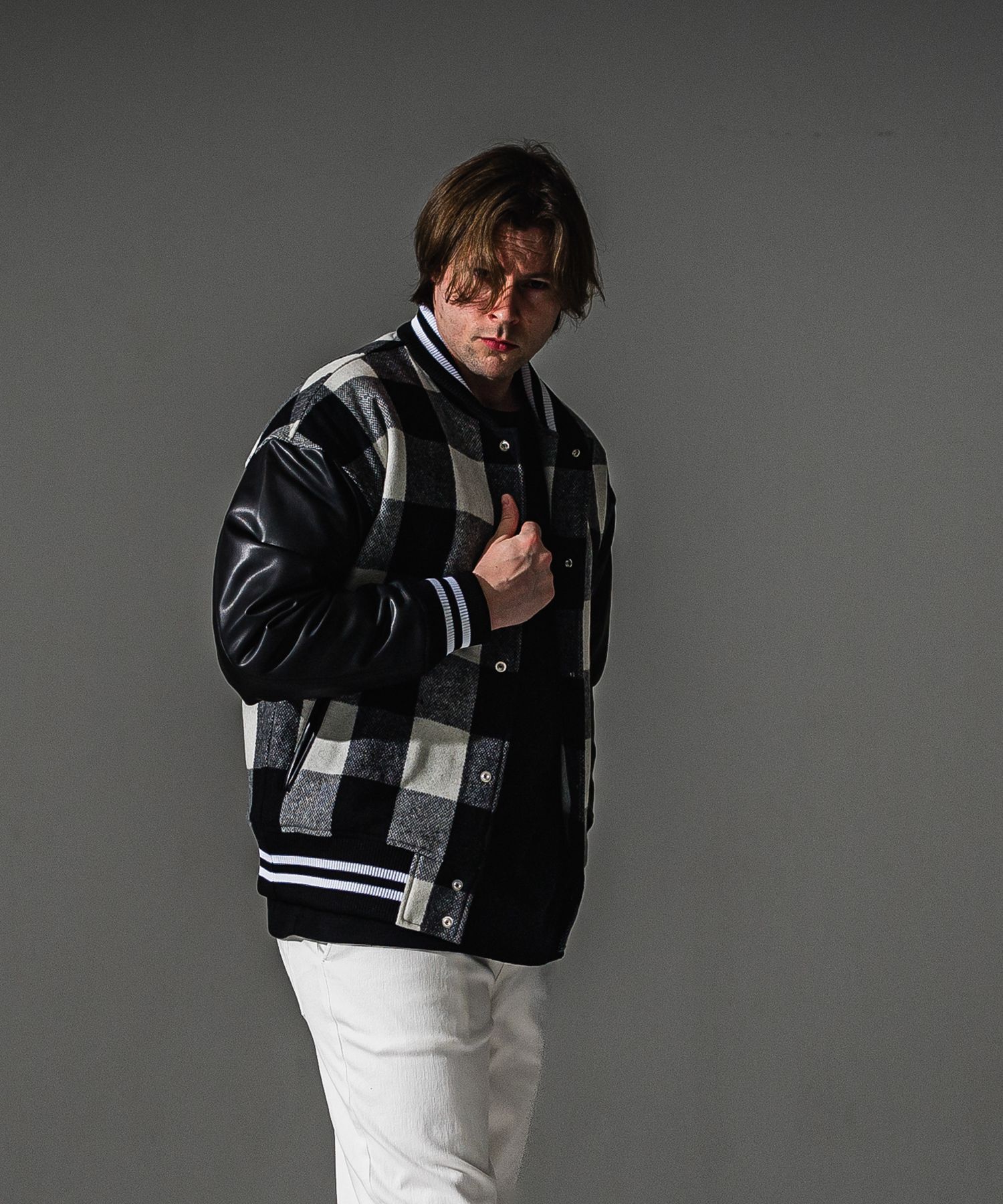 VARSITY JACKET / RC41-JK-008 / スタジャン / ブラック×ホワイトチェック (10月下旬入荷予定)