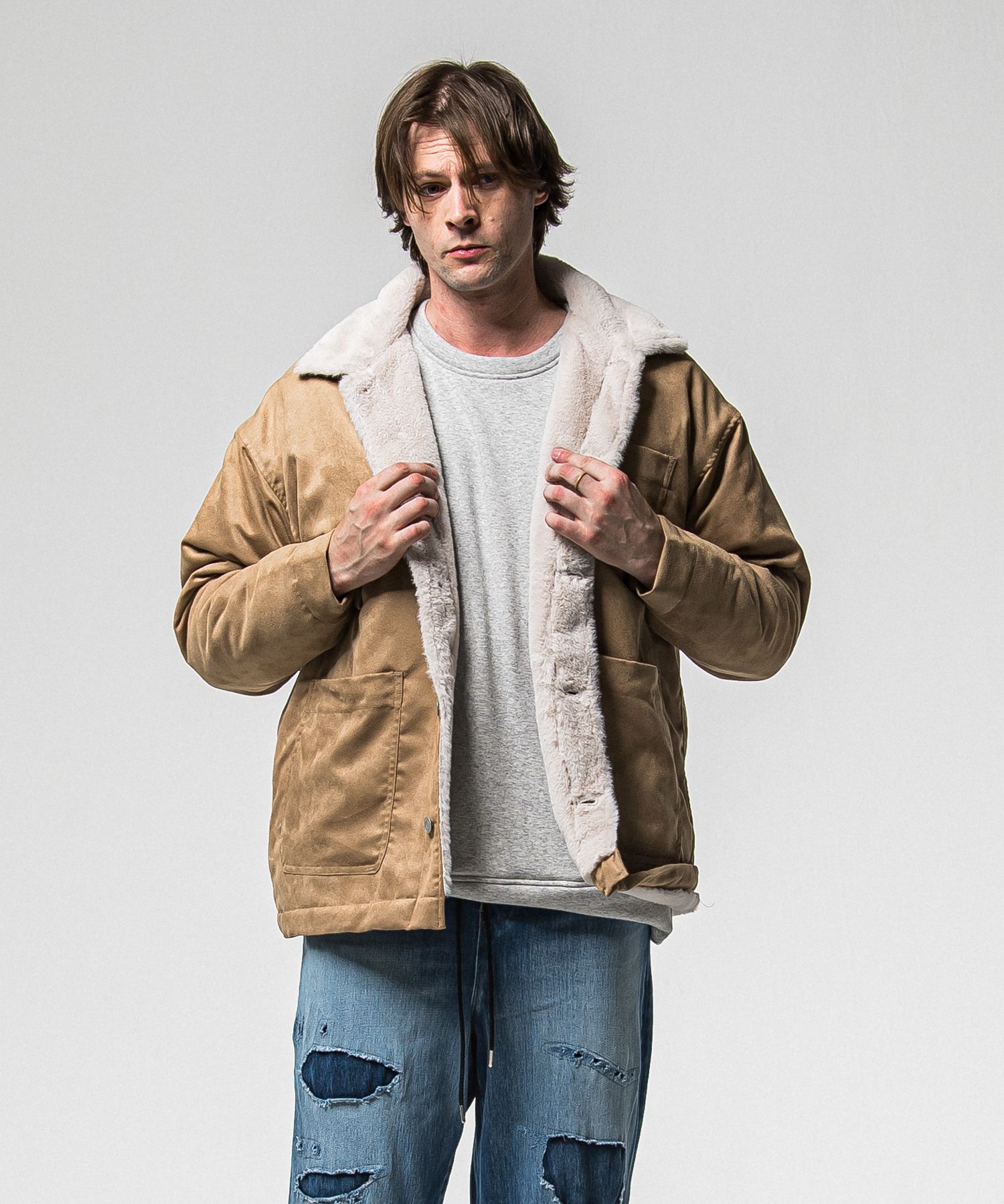 SUEDE FUR CAVER ALL / RC38-JK-003 / スエードファーカバーオール / ブラウン (11月中旬入荷予定)