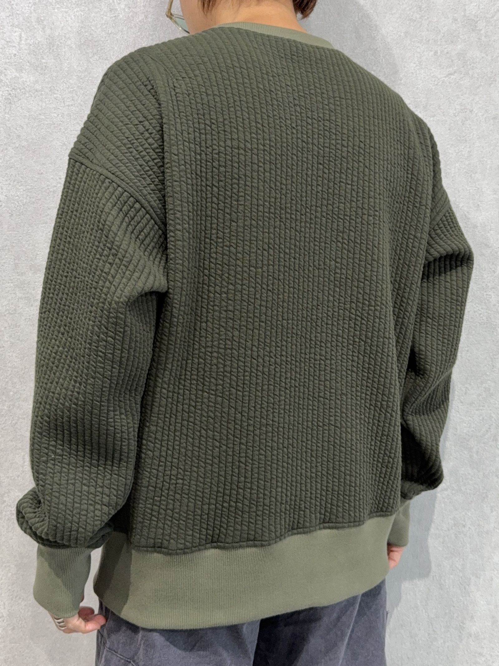 STRIPE QUILTING DROP TRAINER / RC37-C-003 / ストライプキルティングトレーナー / カーキ