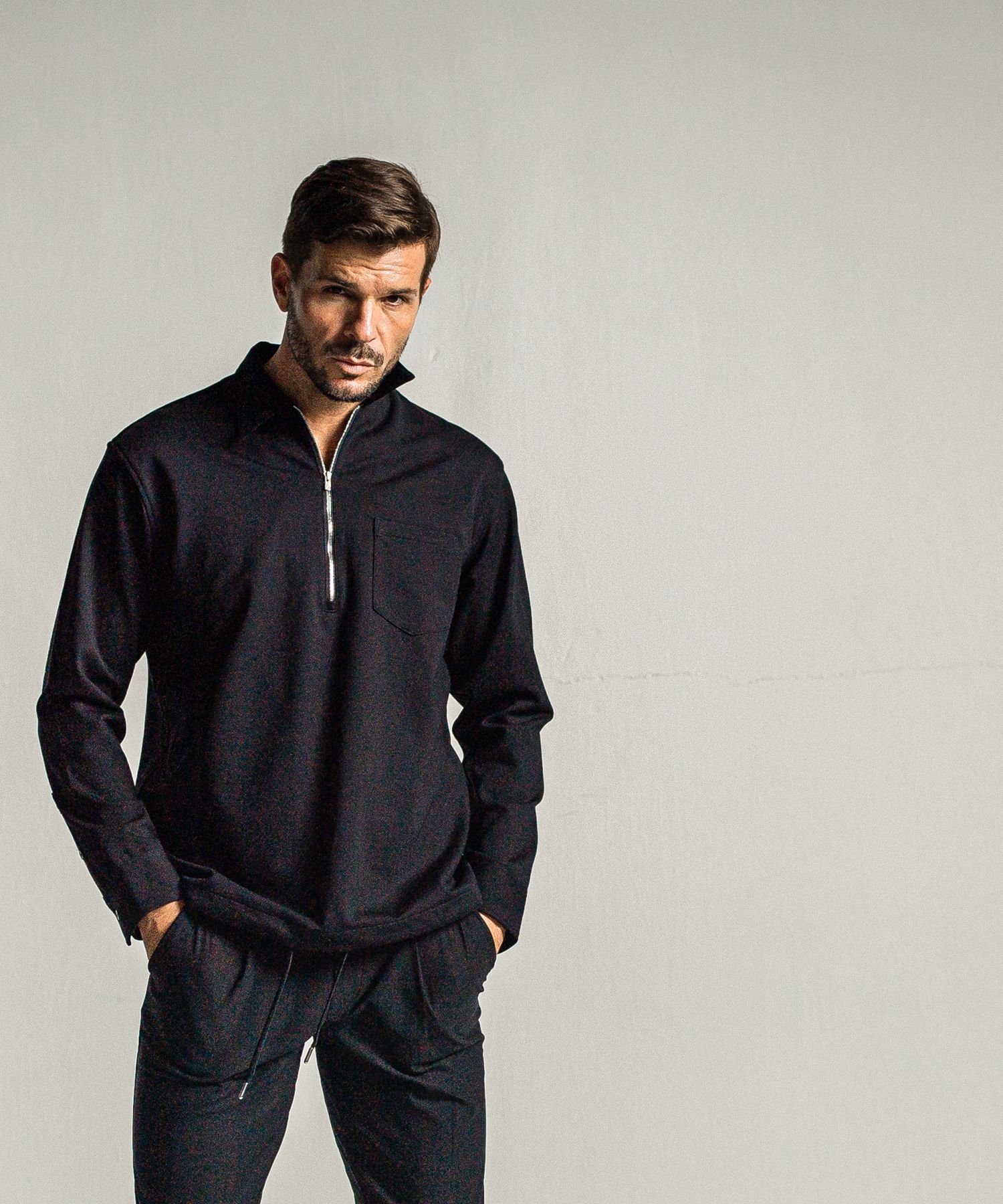 PULLOVER JERSEY SHIRT / RC34-SH-002 / 裏起毛ハーフジップシャツ / ブラック