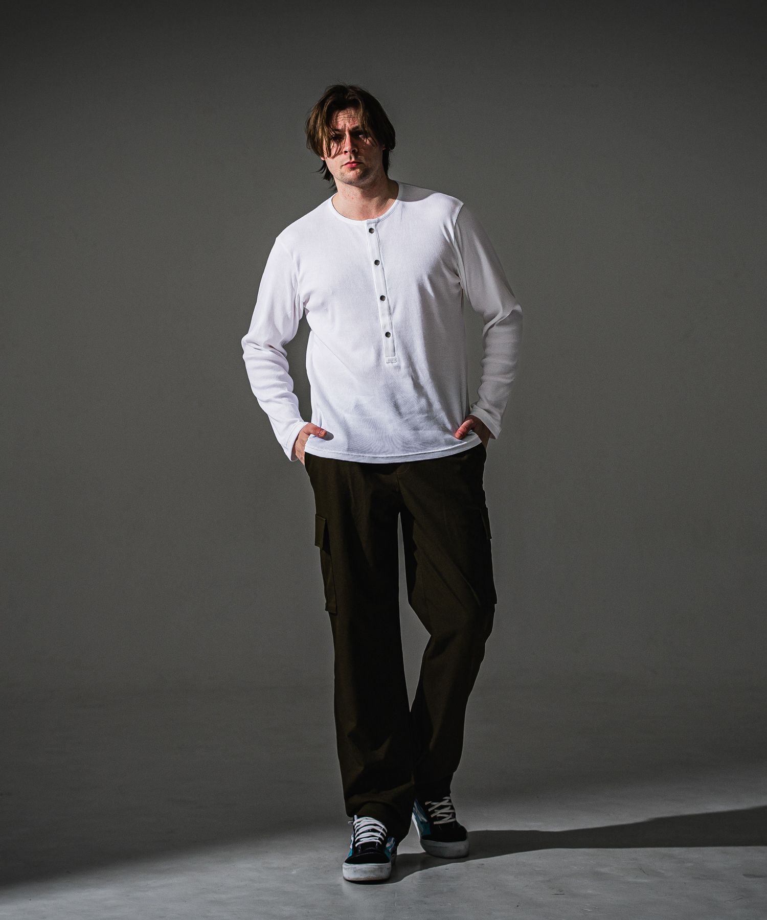 RIB HENRY LONGSLEEVE / RC41-T-005 / リブヘンリーネック長袖Tシャツ / ホワイト (7月中旬入荷予定)