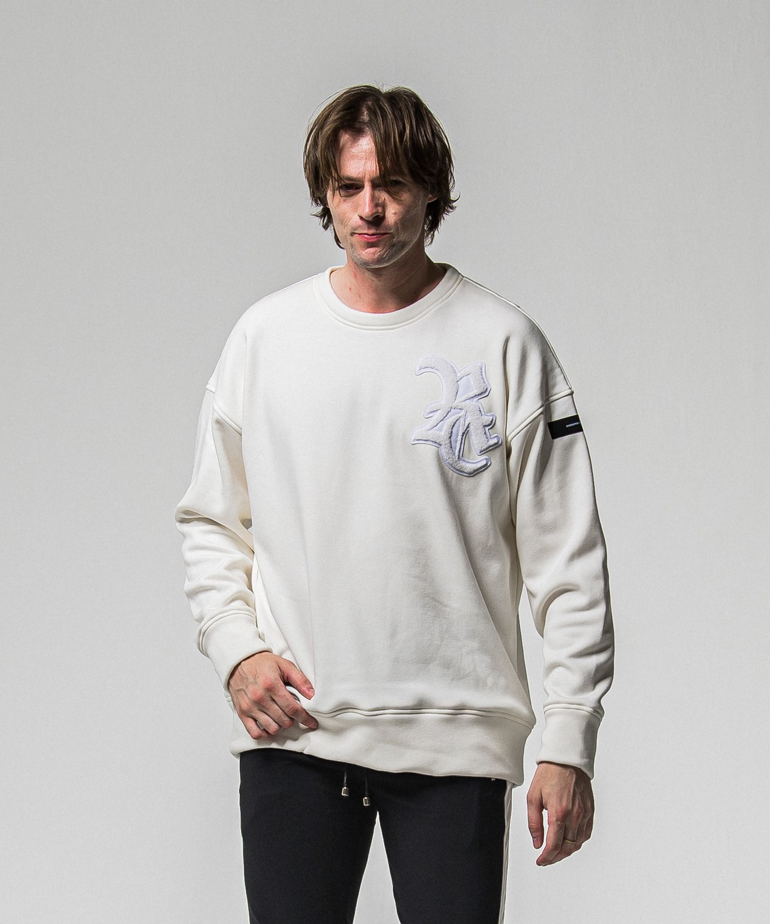 RC CHENILLE VELOURS FLEECE DROP TRAINER / RC38-C-004 / 裏起毛刺繍ワッペントレーナー / ホワイト (11月上旬入荷予定)