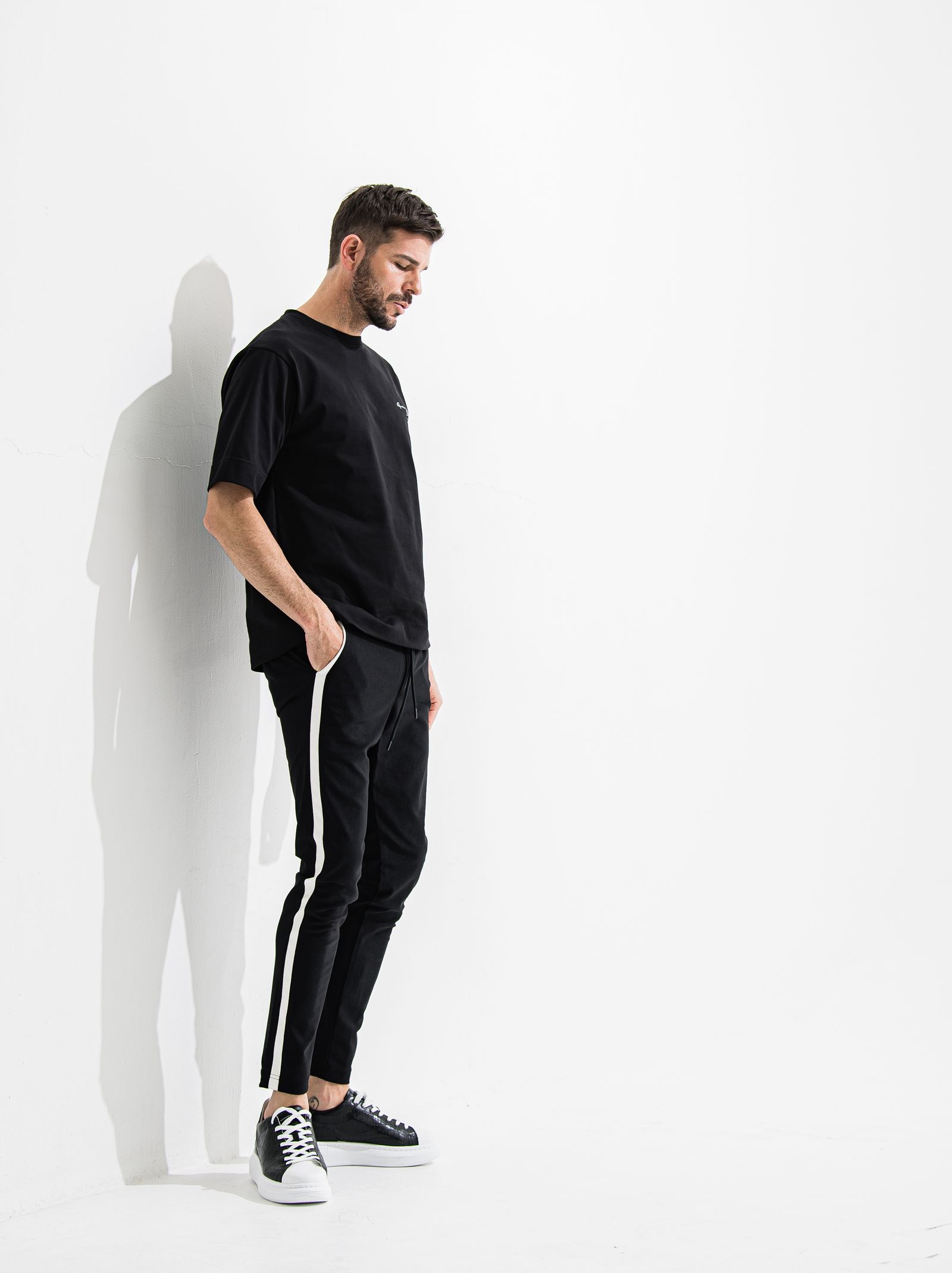 TUXEDO EASY PANTS / OR2-ST-009 / レザーラインイージーパンツ / ブラック×ホワイト (7月中旬入荷予定)