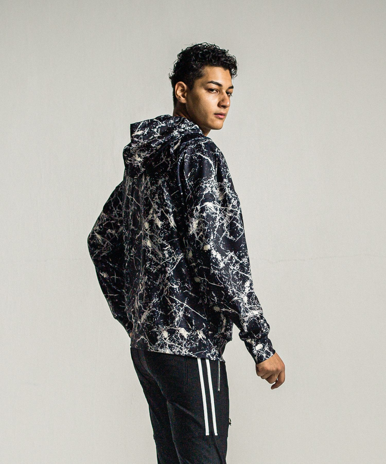 PAINT LOOSE HOODIE / RC34-C-008 / ペイント柄ルーズパーカー / ブラック