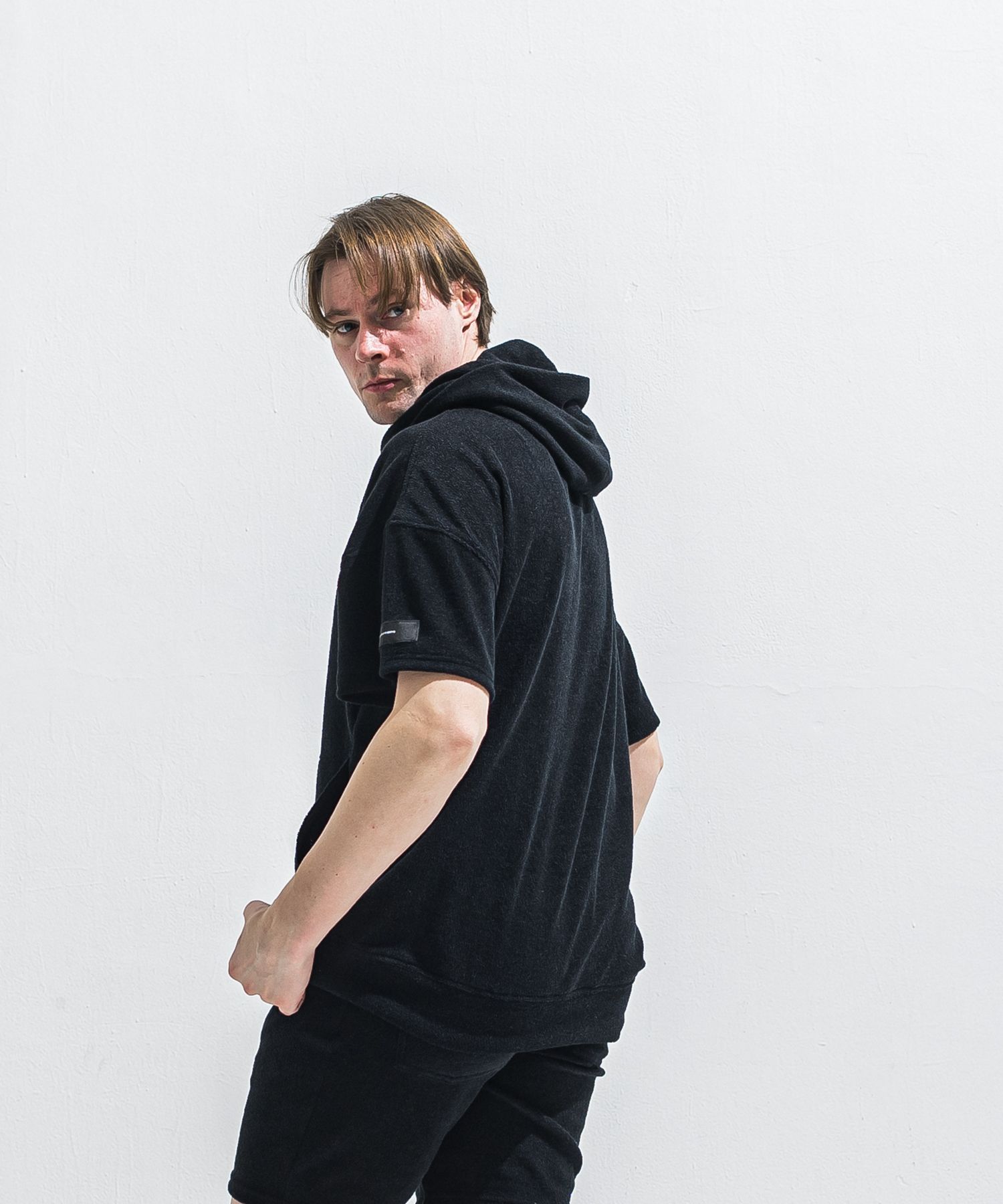 PILE HALF HOODIE / RC40-C-003 / パイル半袖パーカー / ブラック (5月中旬入荷予定)