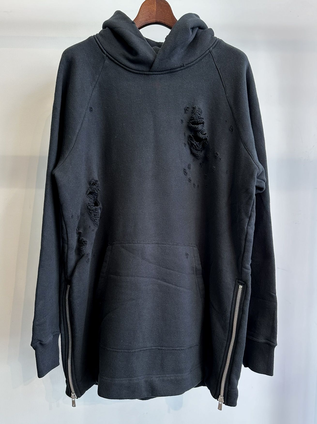 LONG HOODED P/O / RC9-C-003 / ダメージ加工ロングパーカー / ブラッククラッシュ
