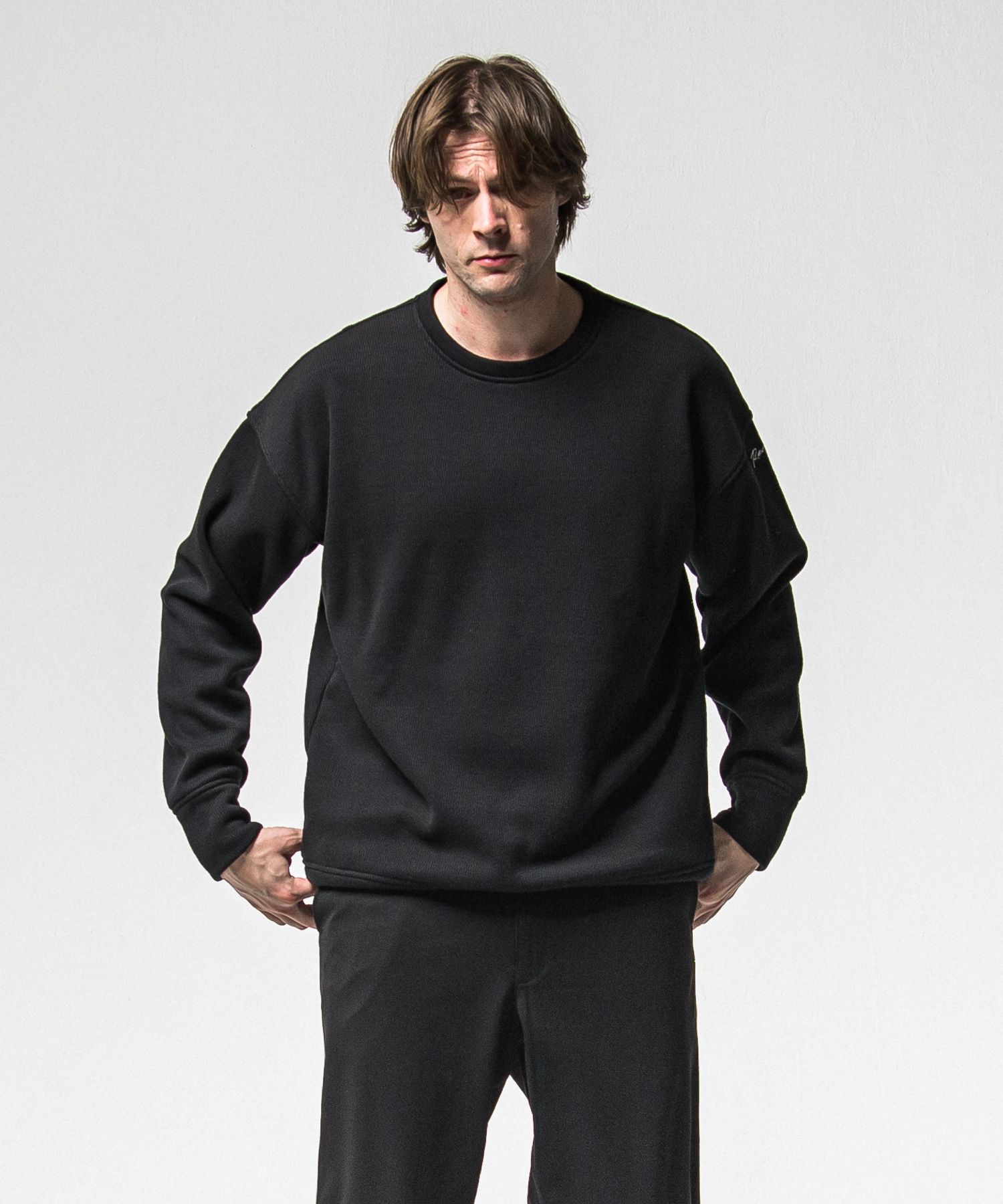 VELOURS FLEECE THERMAL LOOSE TRAINER / RC38-C-002 / 裏起毛サーマルトレーナー / ブラック (10月中旬入荷予定)