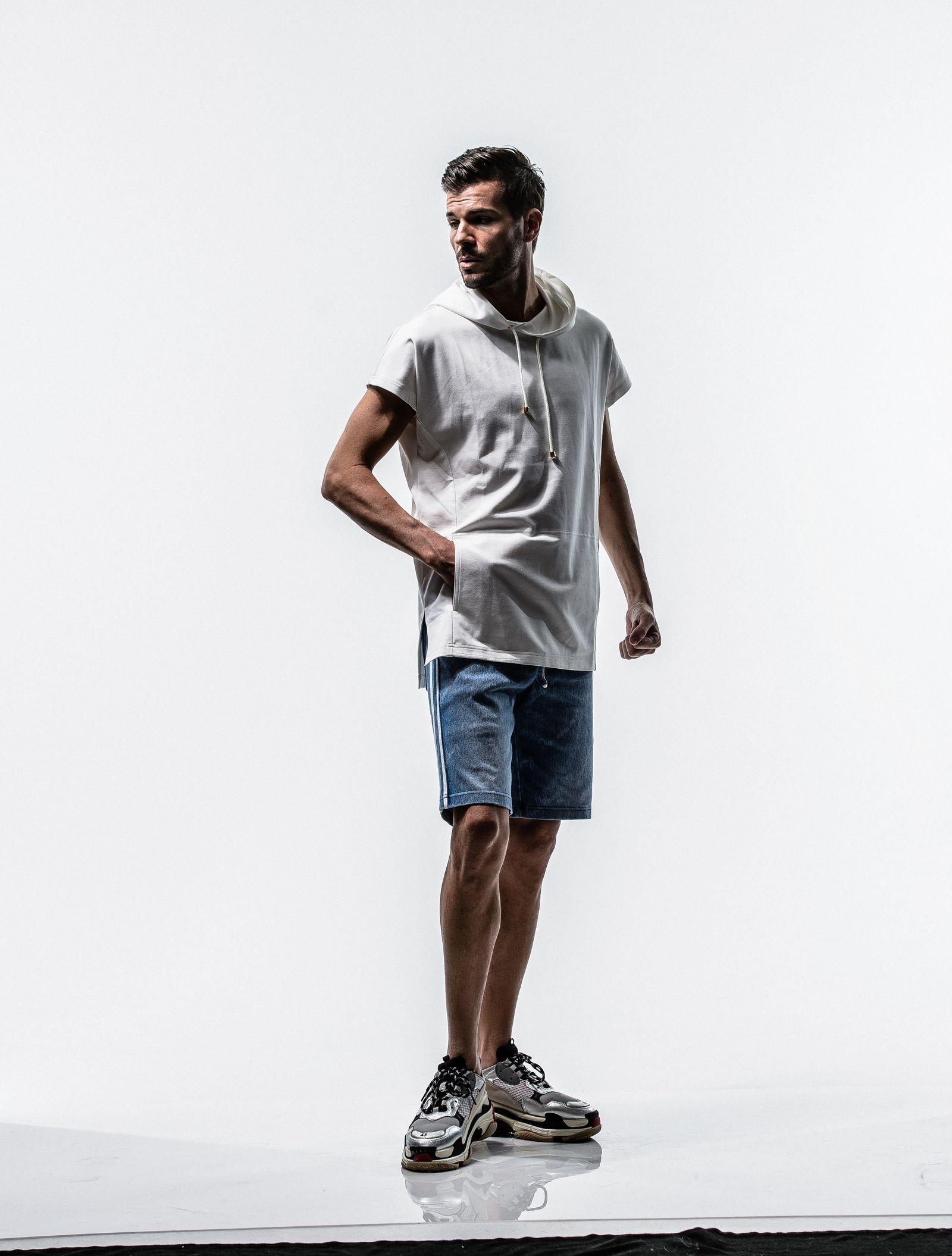 EX DENIM JERSEY LINE HALF PT / RC12-ST-012 / ラインデニムジャージショーツ / インディゴモノグラム