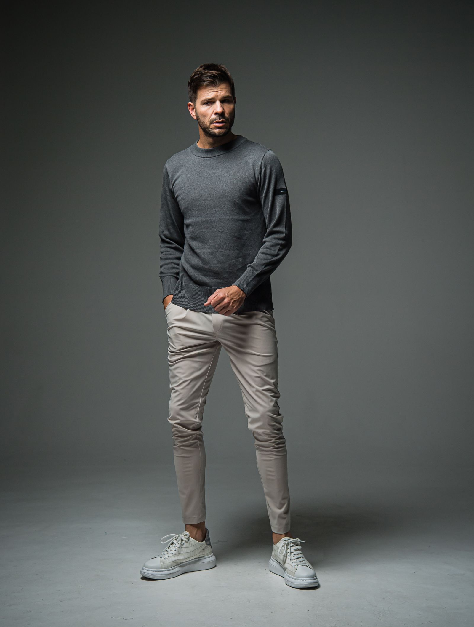 SILK KNT LONG SLEEVE / RC29-K-001 / 無地コットンニット / チャコール