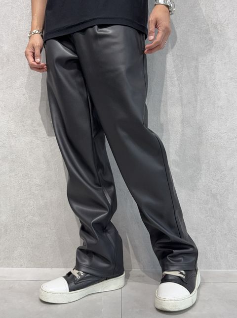 【LUKE別注】 CHRIS EASY WIDE TUCK PANTS / RC37-ST-016WT / エコレザー ワイドパンツ / ブラック