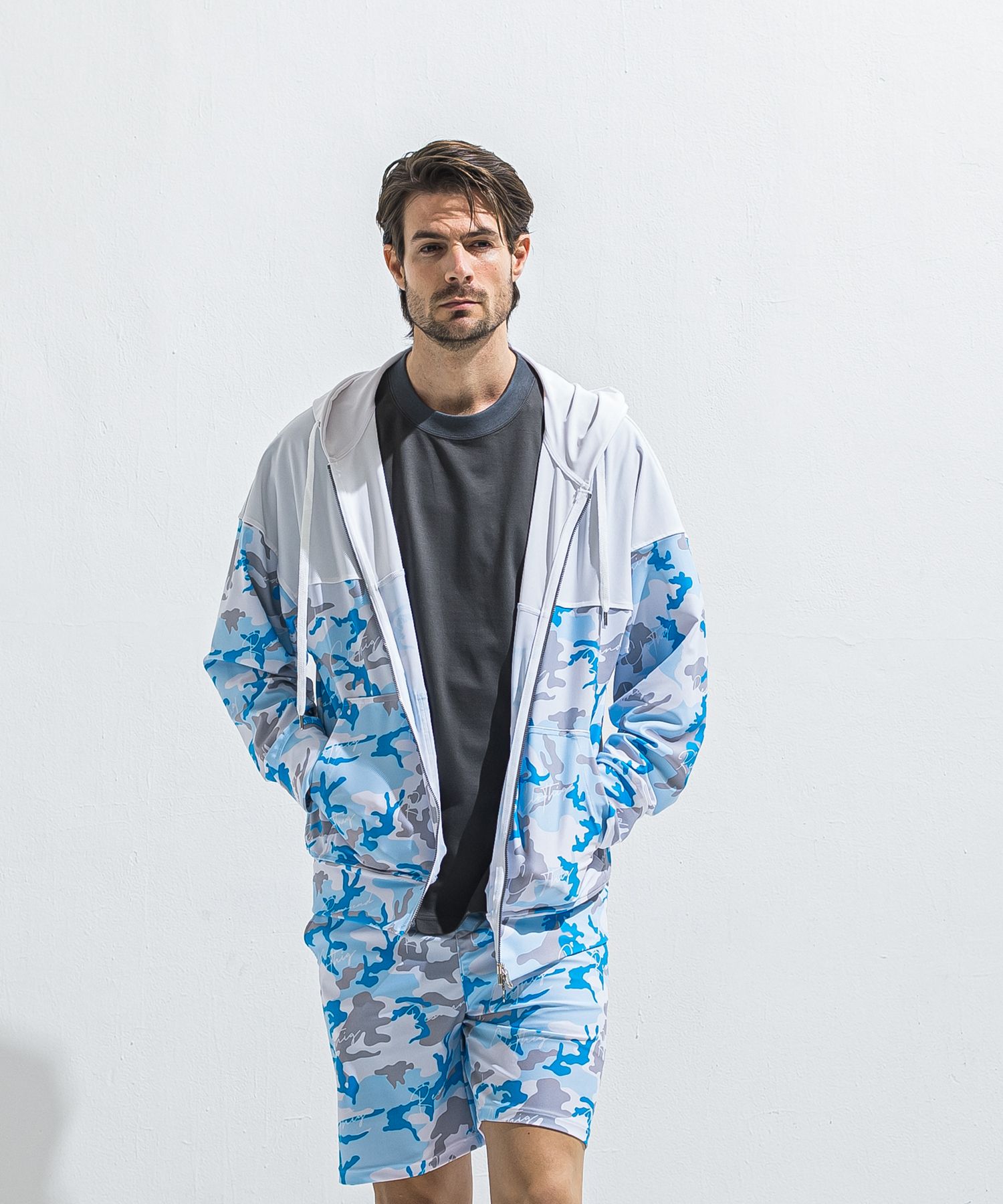 RUSH OVER ZIPUP HOODIE / RC40-C-001 / ラッシュガードパーカー / カモフラサックス (5月下旬入荷予定)