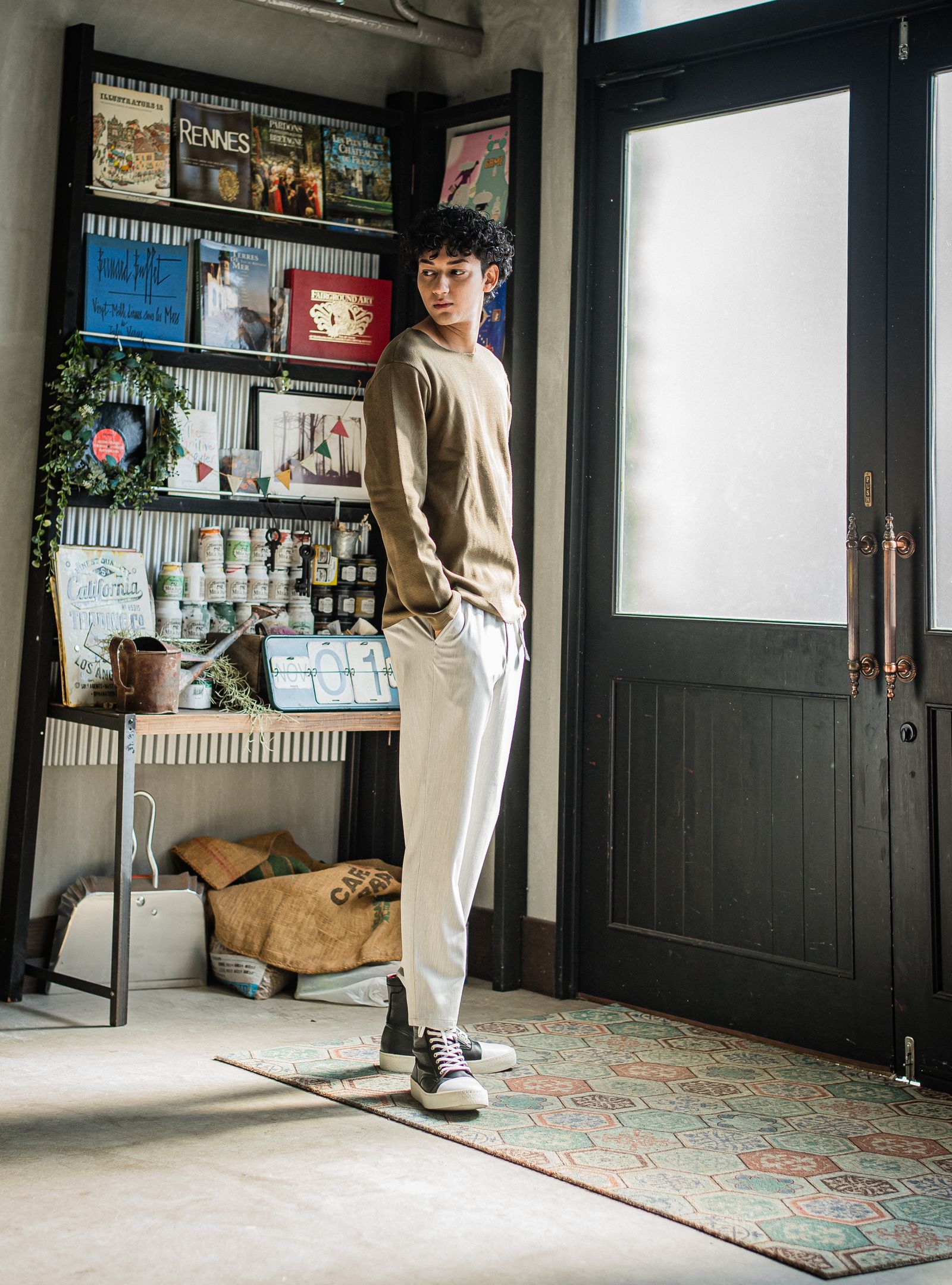 PAT WIDE EASY PANTS / RC31-ST-036 / ベルト付きテーパードワイドパンツ / グレー