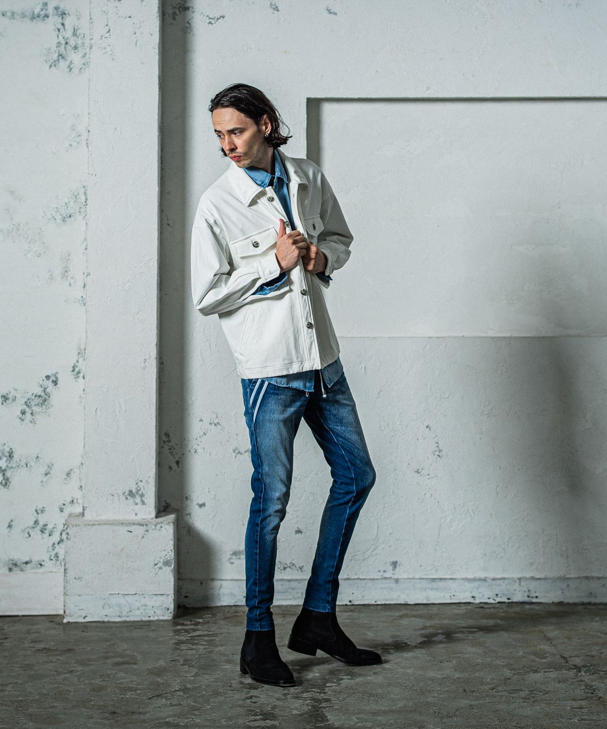 DENIM JERSEY OVER CPO / RC35-JK-002 / デニムジャージCPOジャケット / ホワイト