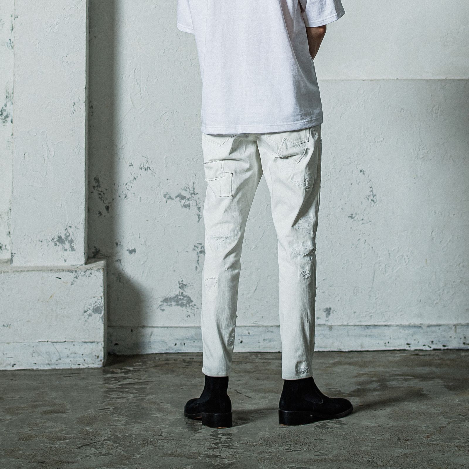 MICK DENIM JERSEY / RC35-ST-020 / デニムジャージテーパードパンツ / ホワイトリメイク