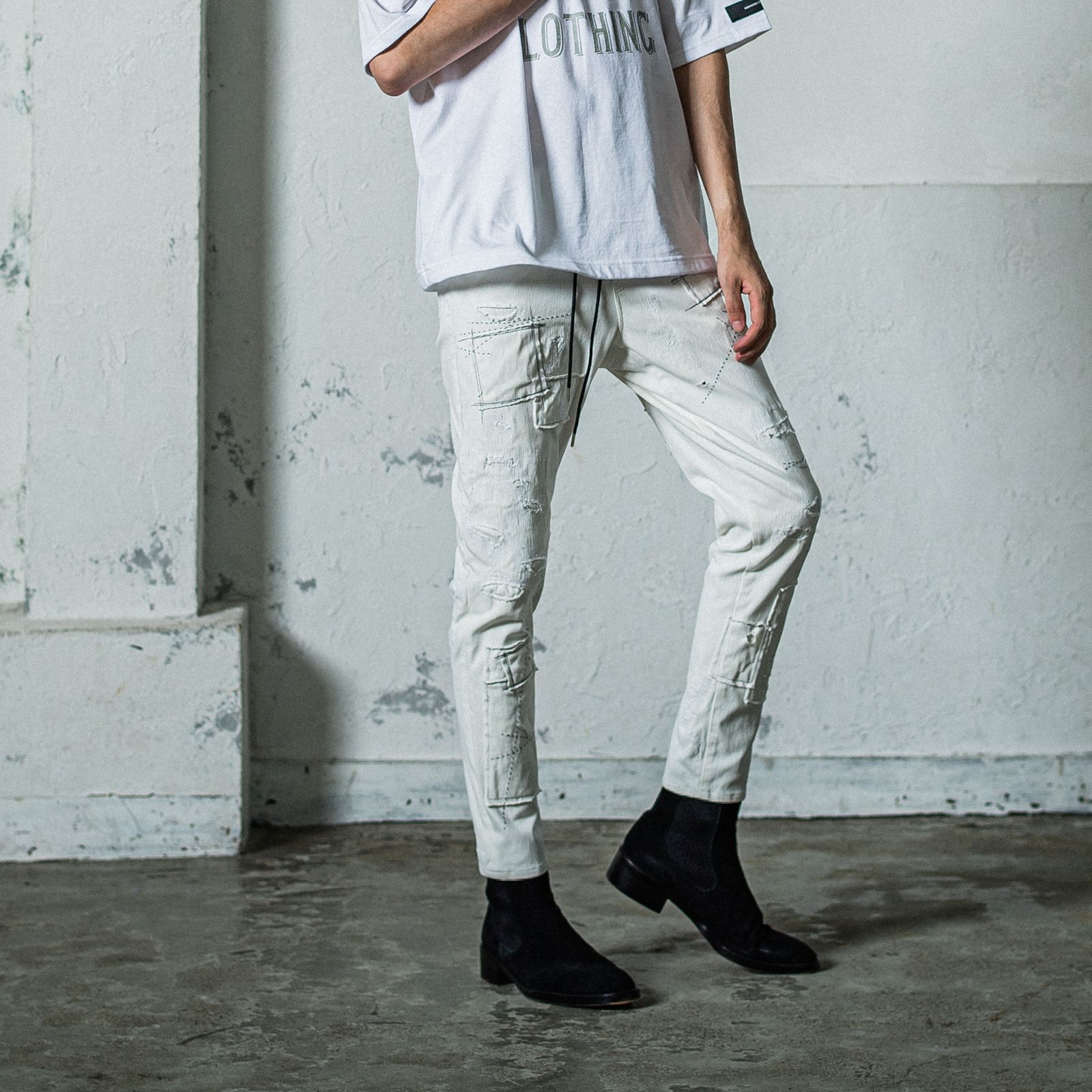 MICK DENIM JERSEY / RC35-ST-020 / デニムジャージテーパードパンツ / ホワイトリメイク