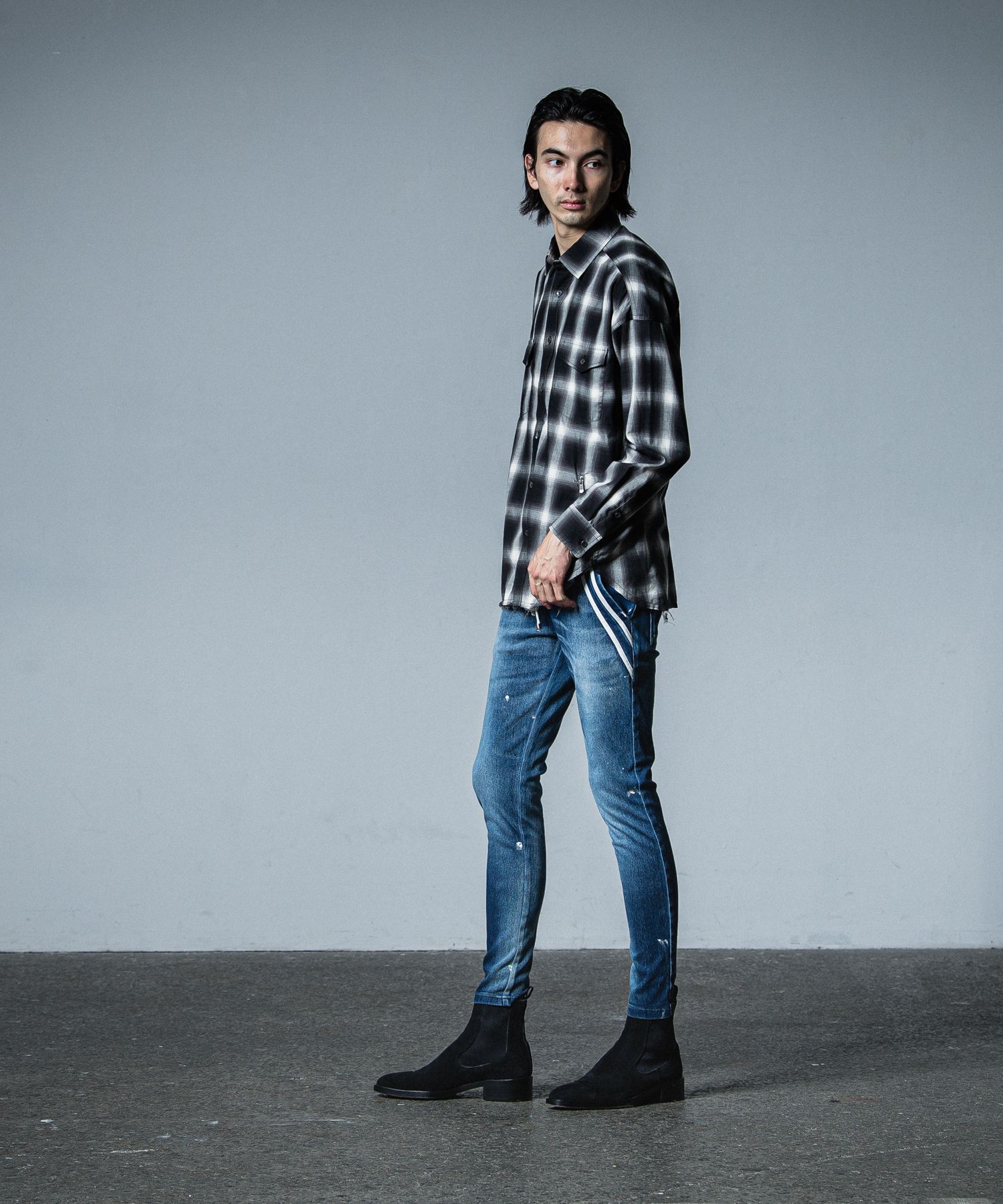 OVER GOWN CHECK SHIRTS / RC33-SH-003 / オーバーガウンチェックシャツ / ブラック