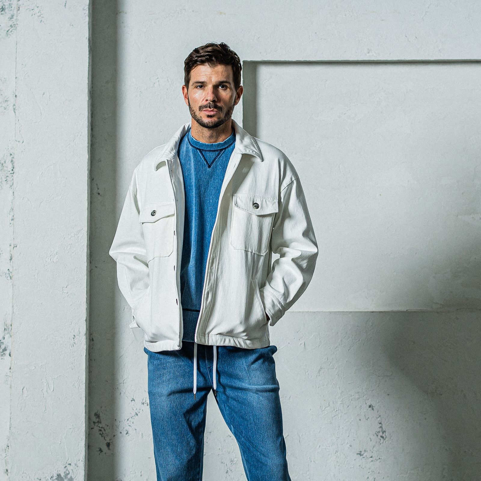 DENIM JERSEY OVER CPO / RC35-JK-002 / デニムジャージCPOジャケット / ホワイト