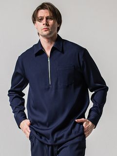 PULLOVER SATIN SHIRT / RC39-SH-002 / ハーフジップサテンシャツ / ネイビー (3月上旬入荷予定)