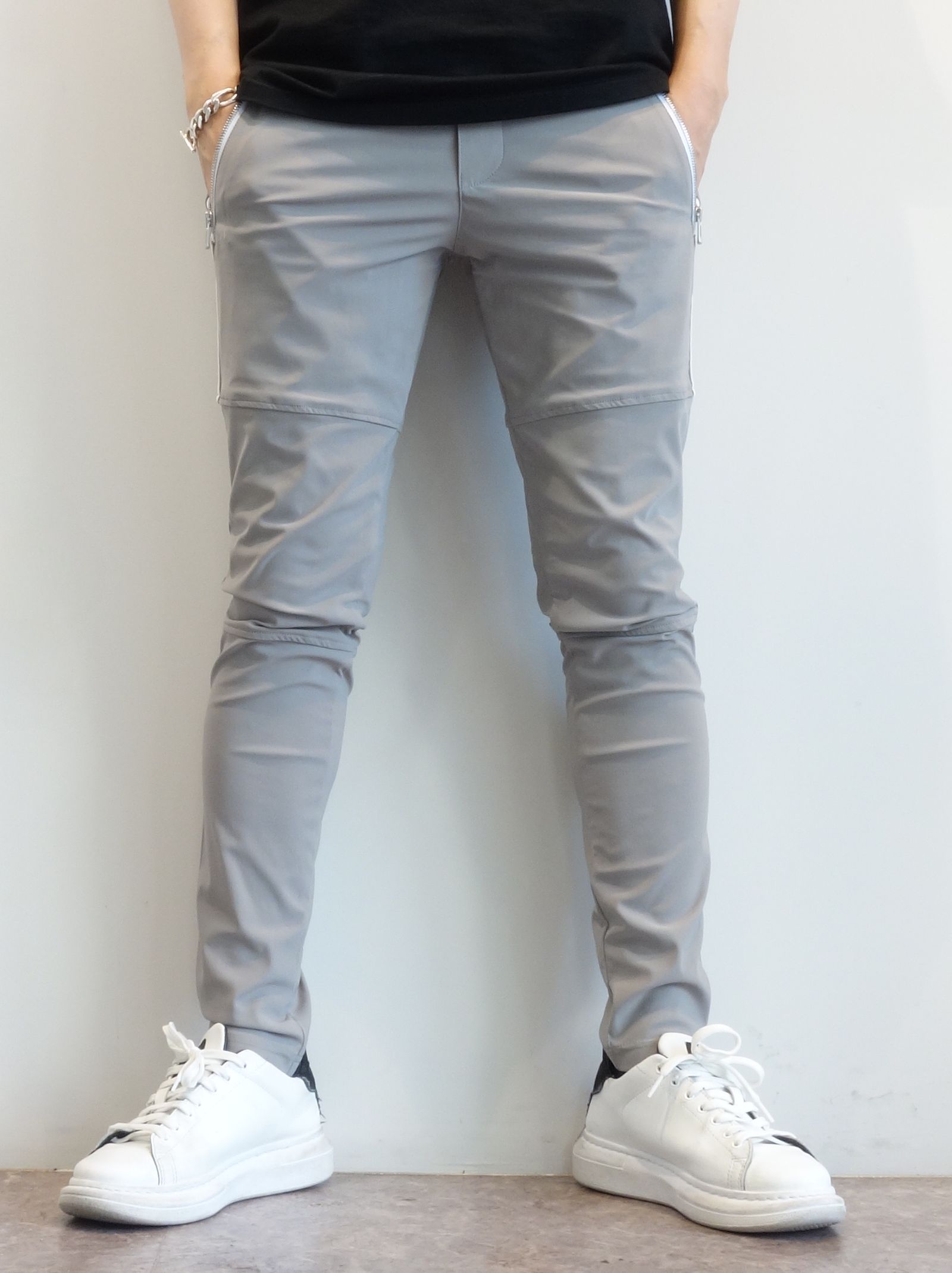 JOHNSON LINE NYLON PT / BASIC-ST-009 / ジョンソンナイロンラインパンツ / グレー×ホワイト (3月上旬入荷予定)