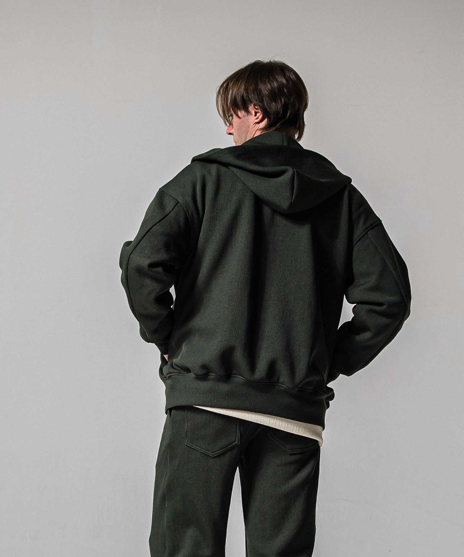 AZE VARSITY HOODIE / RC39-C-006 / 高機能畦編みニットトレーナー / カーキ (1月中旬入荷予定)