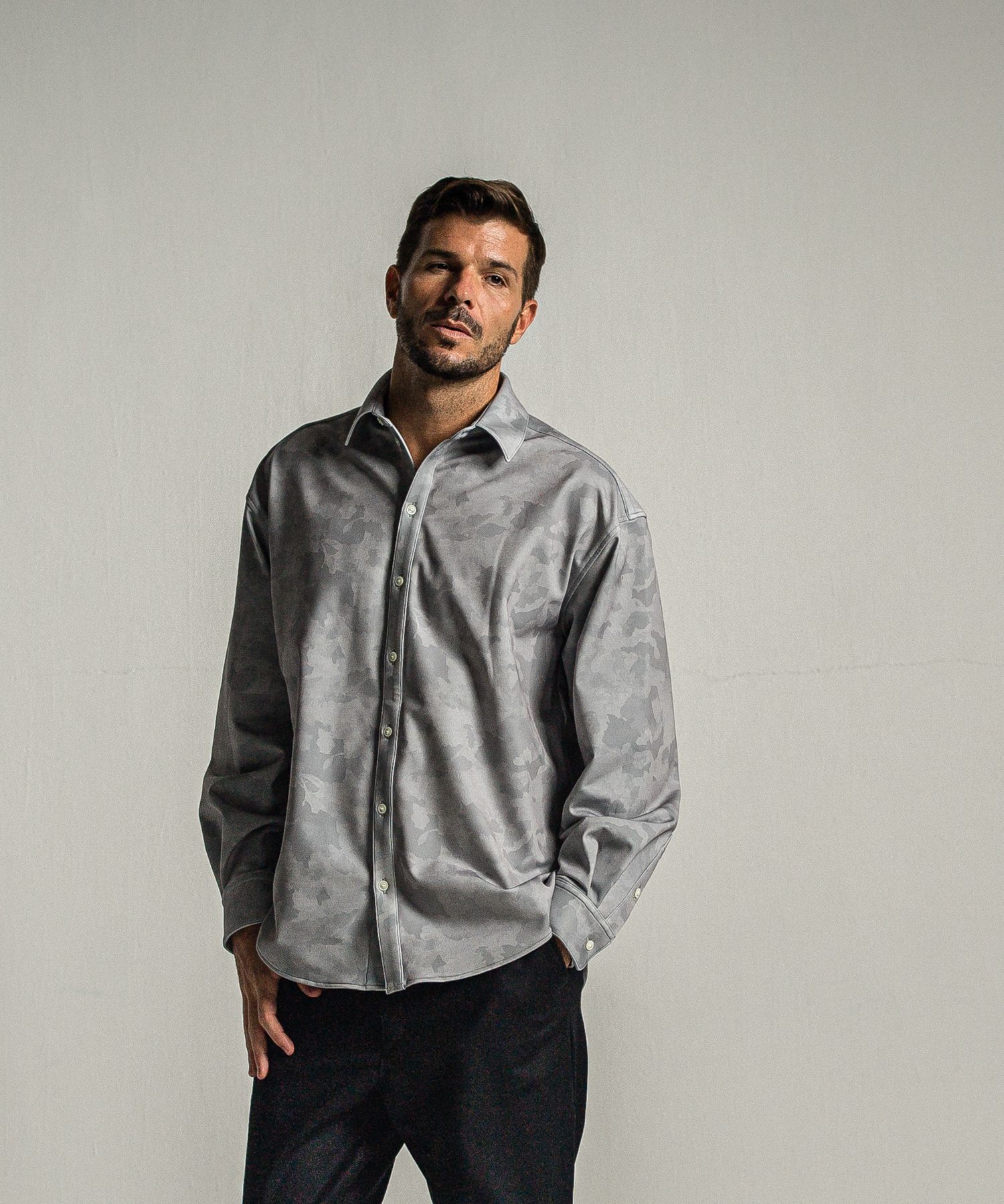 JERSEY JACK SHIRT / RC34-SH-001 / 裏起毛オーバーサイズシャツ / グレーカモフラ