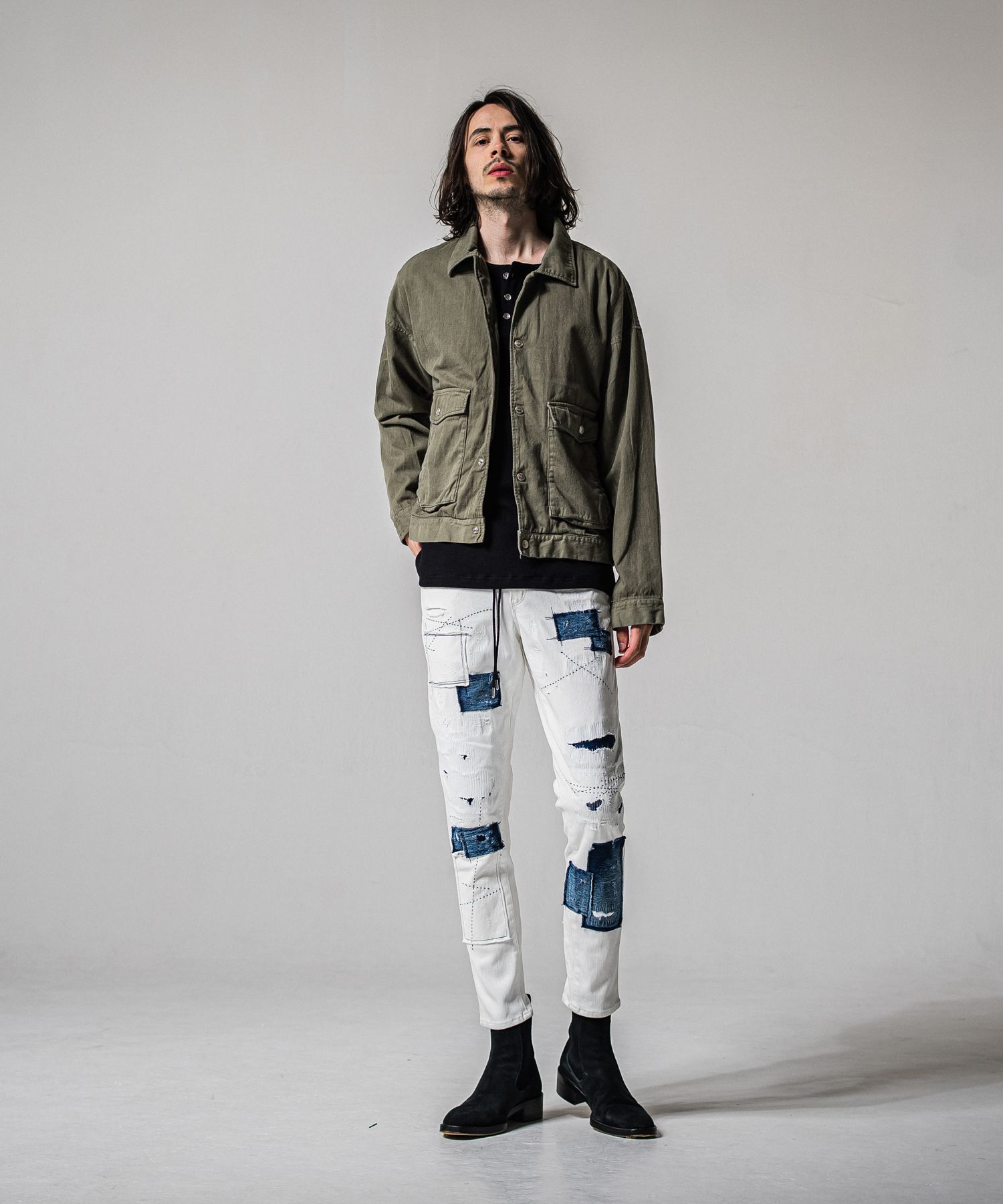 MICK DENIM JERSEY / BASIC-ST-020 / デニムジャージテーパードパンツ / ホワイトリメイク (2月中旬入荷予定)