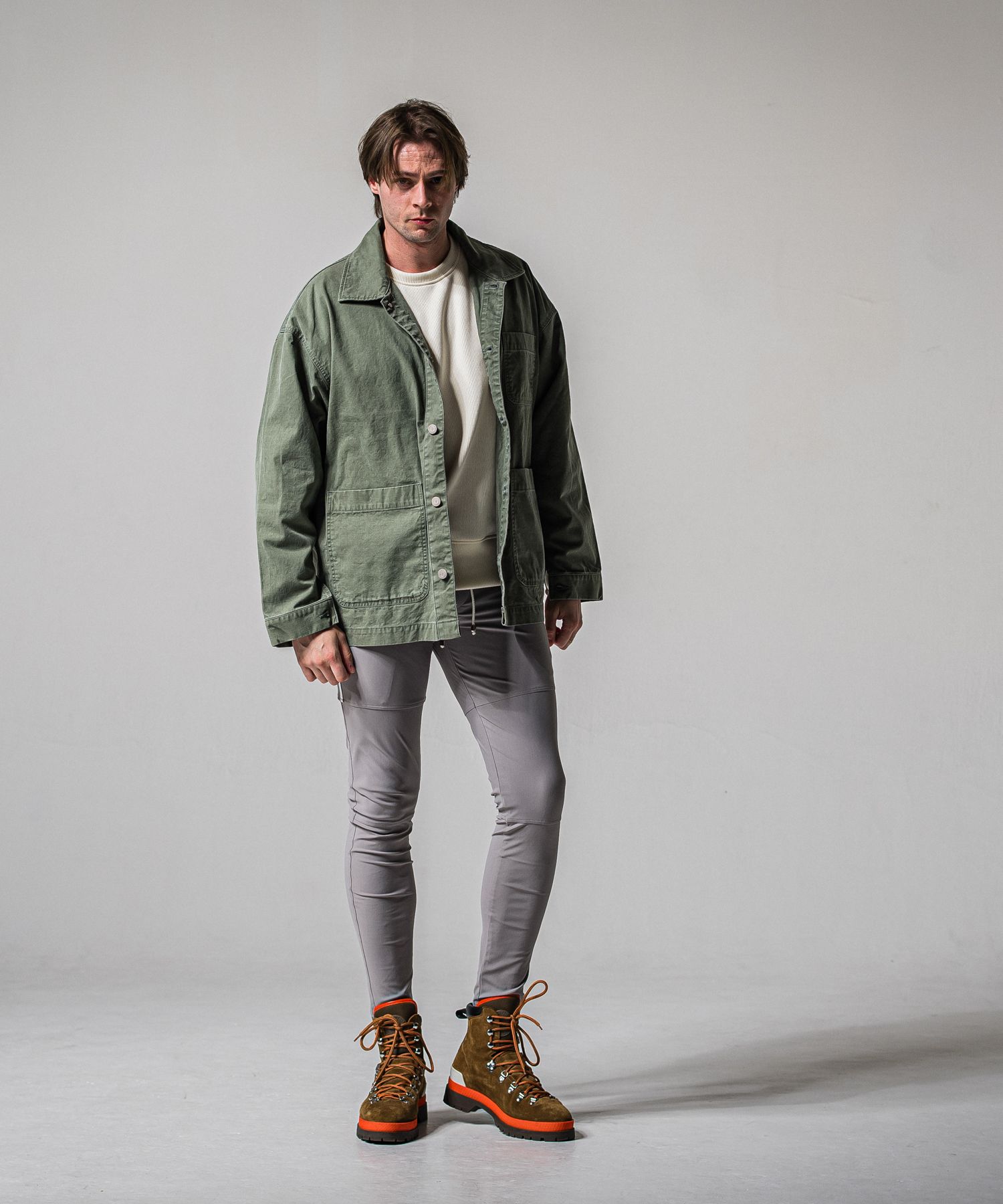 JOHNSON LINE NYLON PT / BASIC-ST-009 / ジョンソンナイロンラインパンツ / グレー×ホワイト (3月上旬入荷予定)