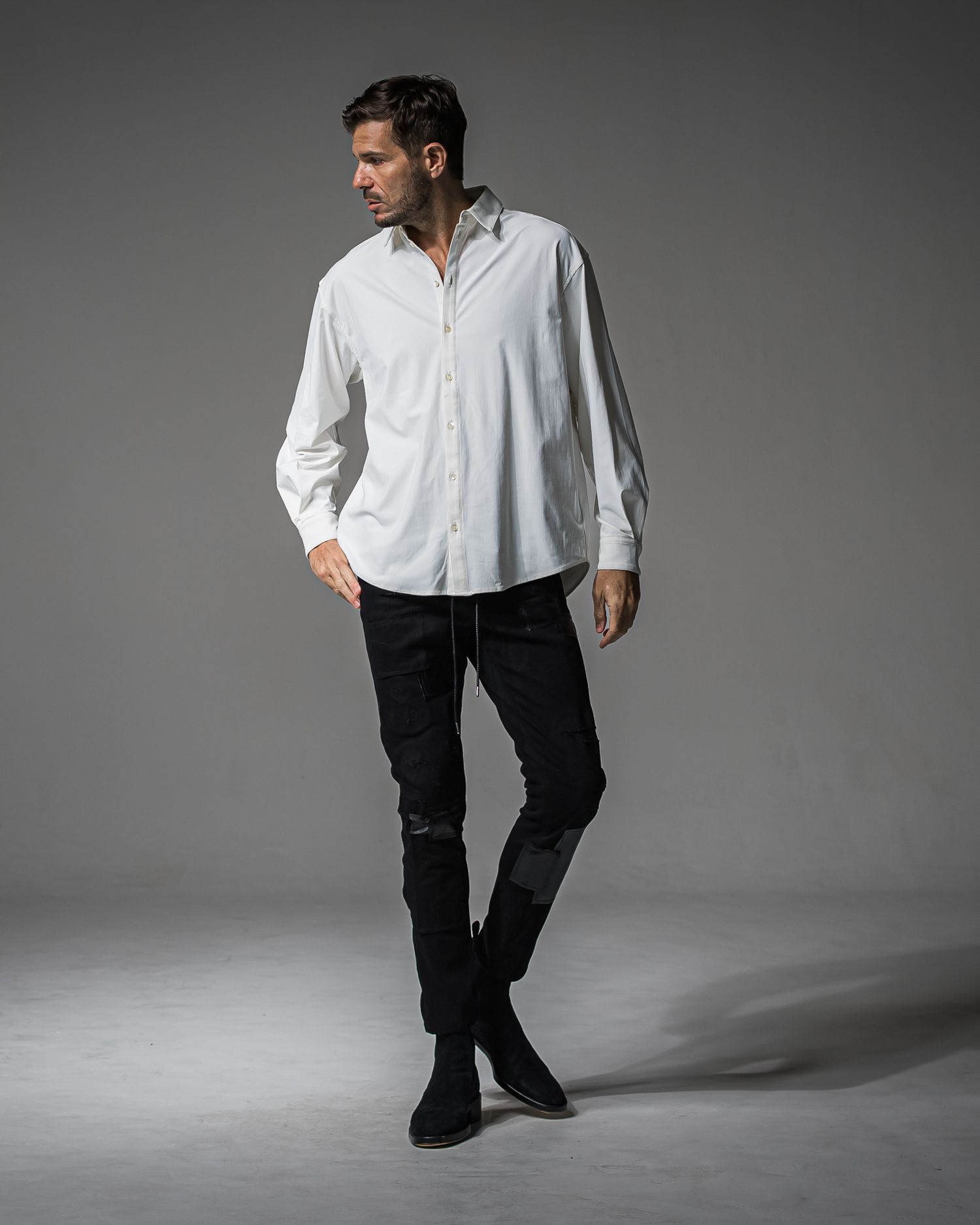 MICK DENIM JERSEY / BASIC-ST-020 / デニムジャージテーパードパンツ / ブラックリメイク (9月上旬入荷予定)
