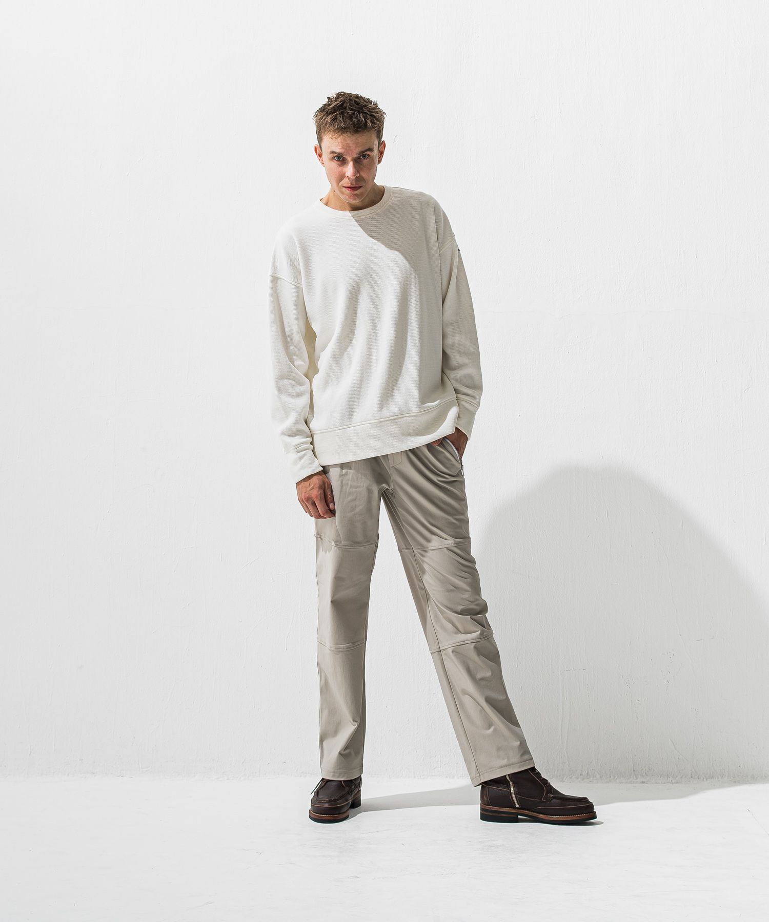 VELOURS FLEECE THERMAL LOOSE TRAINER / RC42-C-002 / 裏起毛サーマルトレーナー / ホワイト (10月下旬入荷予定)