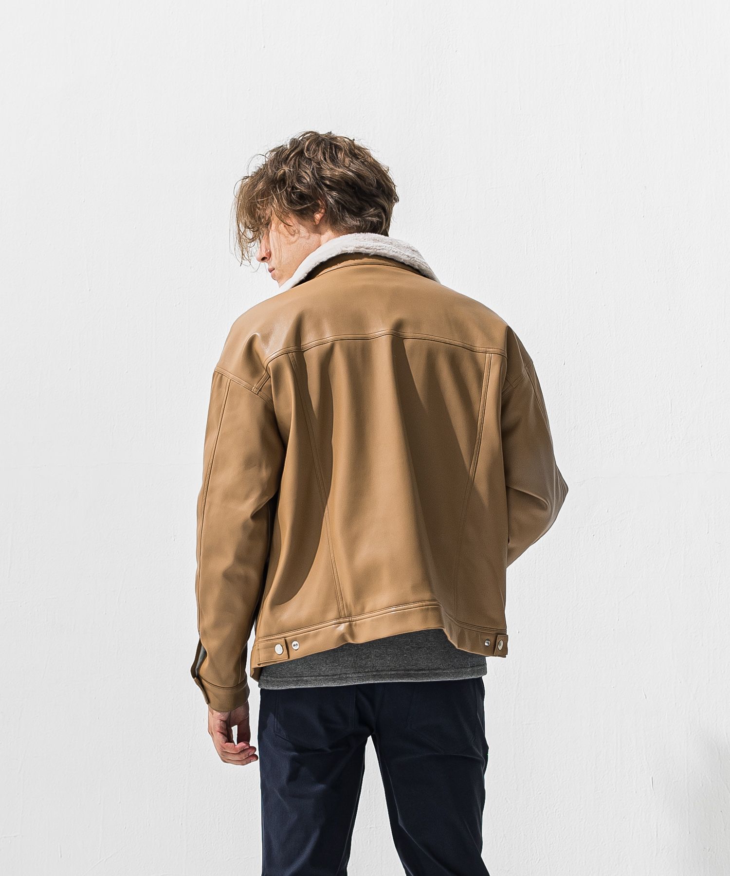 LEATHER FUR OVER G / RC42-JK-001 / エコレザーファーGジャン / ベージュ (11月中旬入荷予定)