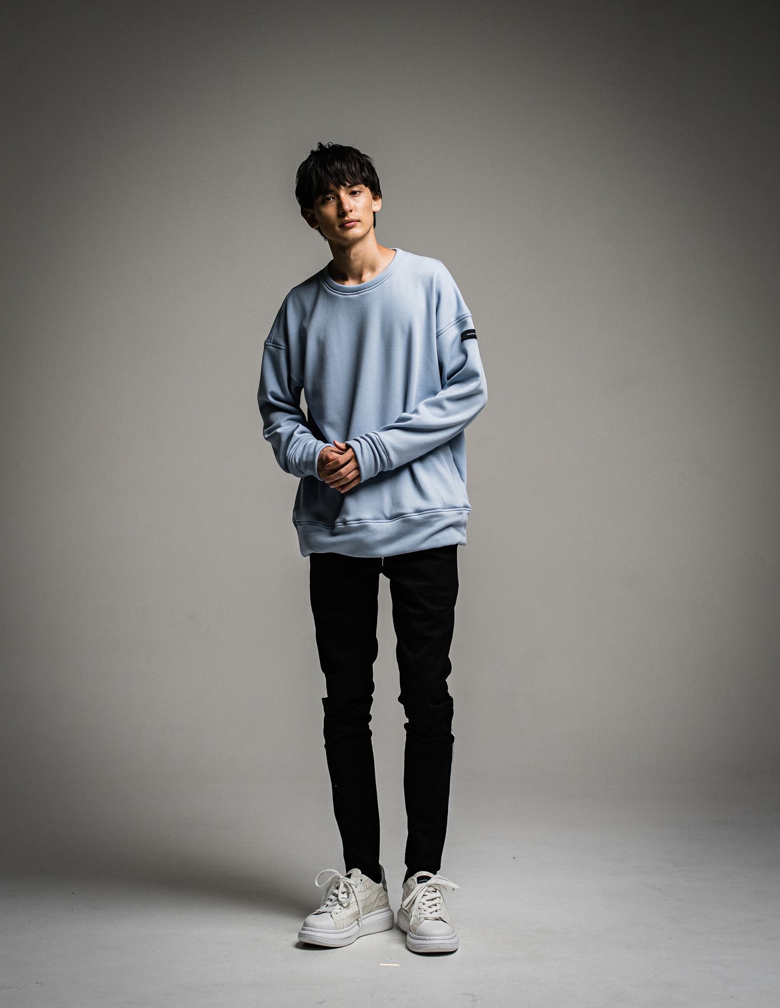 ID BACKROGO VELOURS FLEECE DROP TRAINER / RC26-C-002 / 裏起毛バックロゴトレーナー / サックス