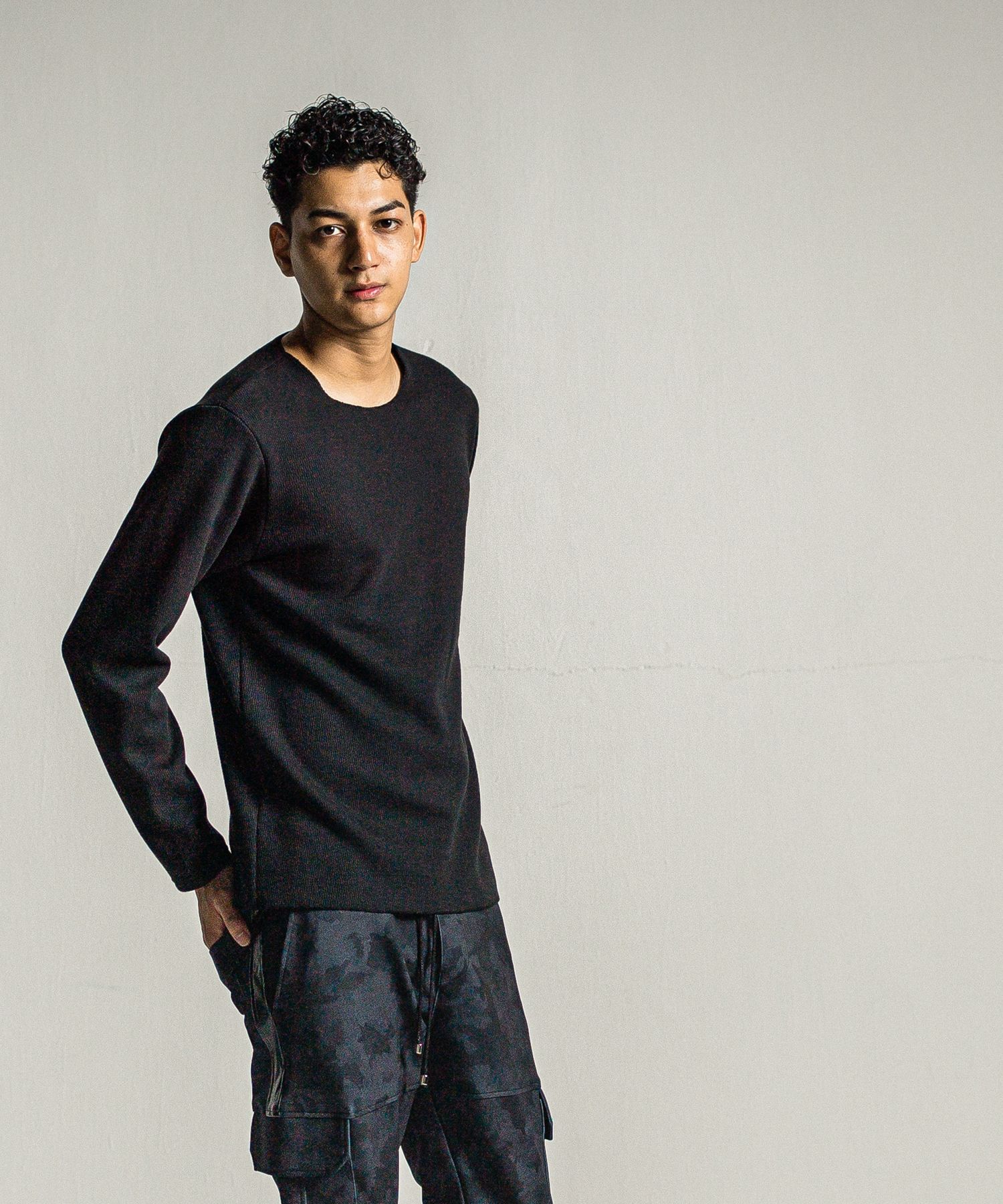 VELOURS FLEECE NEO THERMAL / RC34-C-001 / 裏起毛サーマルロングTシャツ / ブラック