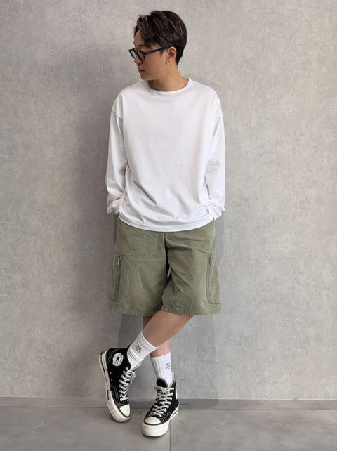 より一層オシャレに見える、ロンTEE×ハーパンの合わせ