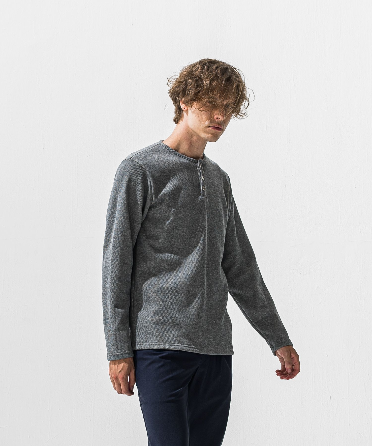 VELOURS FLEECE THERMAL HENRY / RC42-C-003 / 裏起毛サーマルヘンリーネックロングTシャツ / グレー (10月下旬入荷予定)