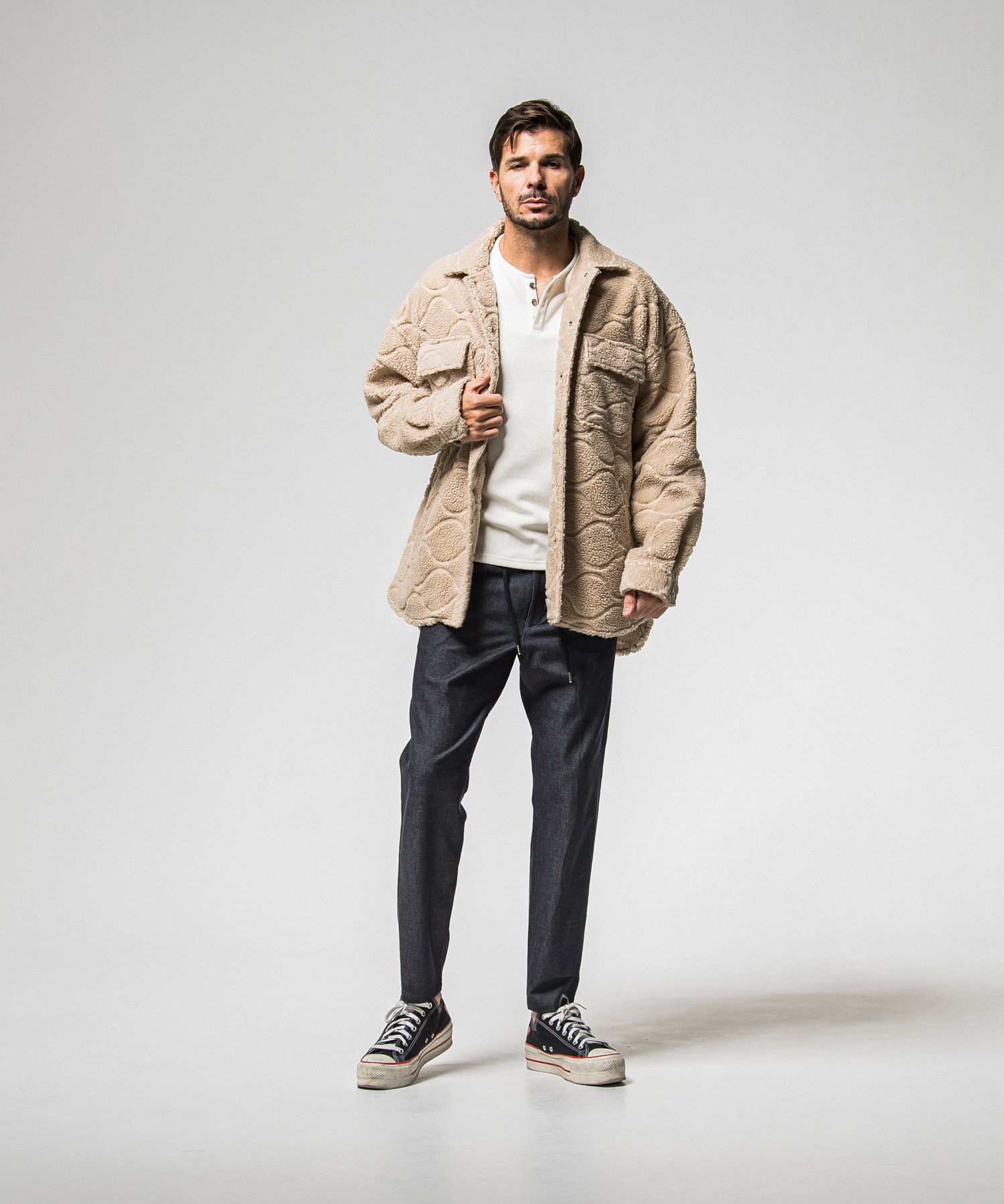 VELOURS FLEECE THERMAL HENRY / RC38-C-003 / 裏起毛サーマルヘンリーネックロングTシャツ / ホワイト (10月中旬入荷予定)