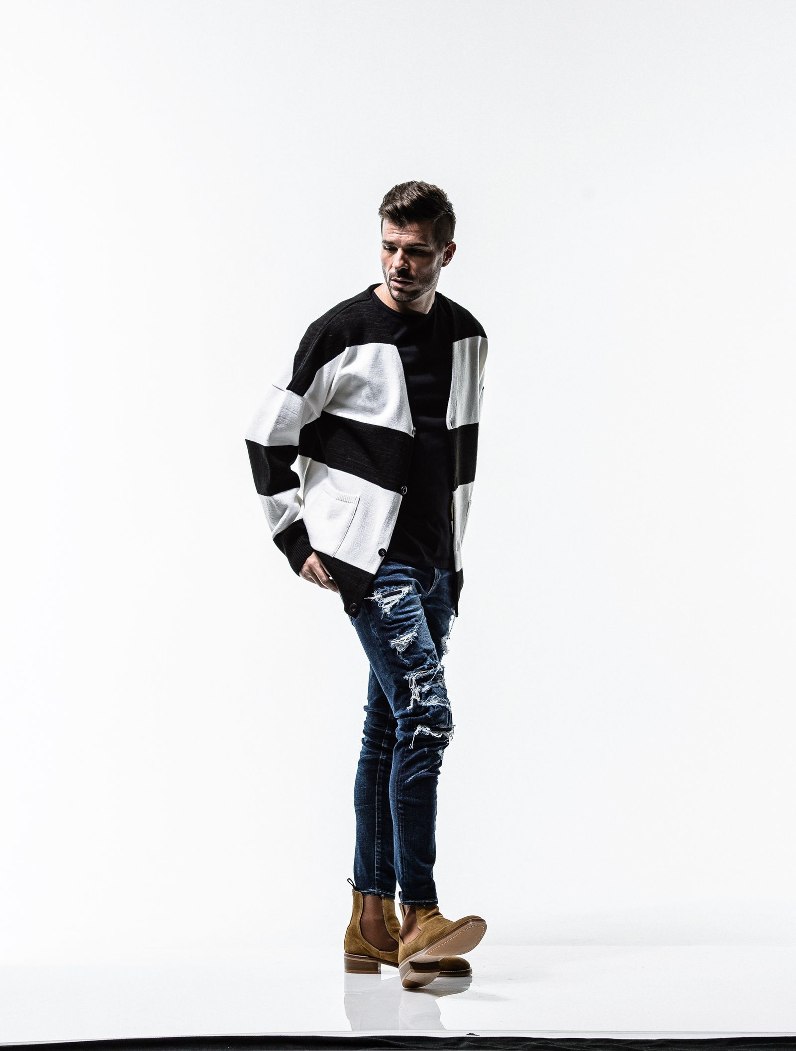 PILE LOOSE CARDIGAN / RC13-K-004 / ボーダーカーディガン