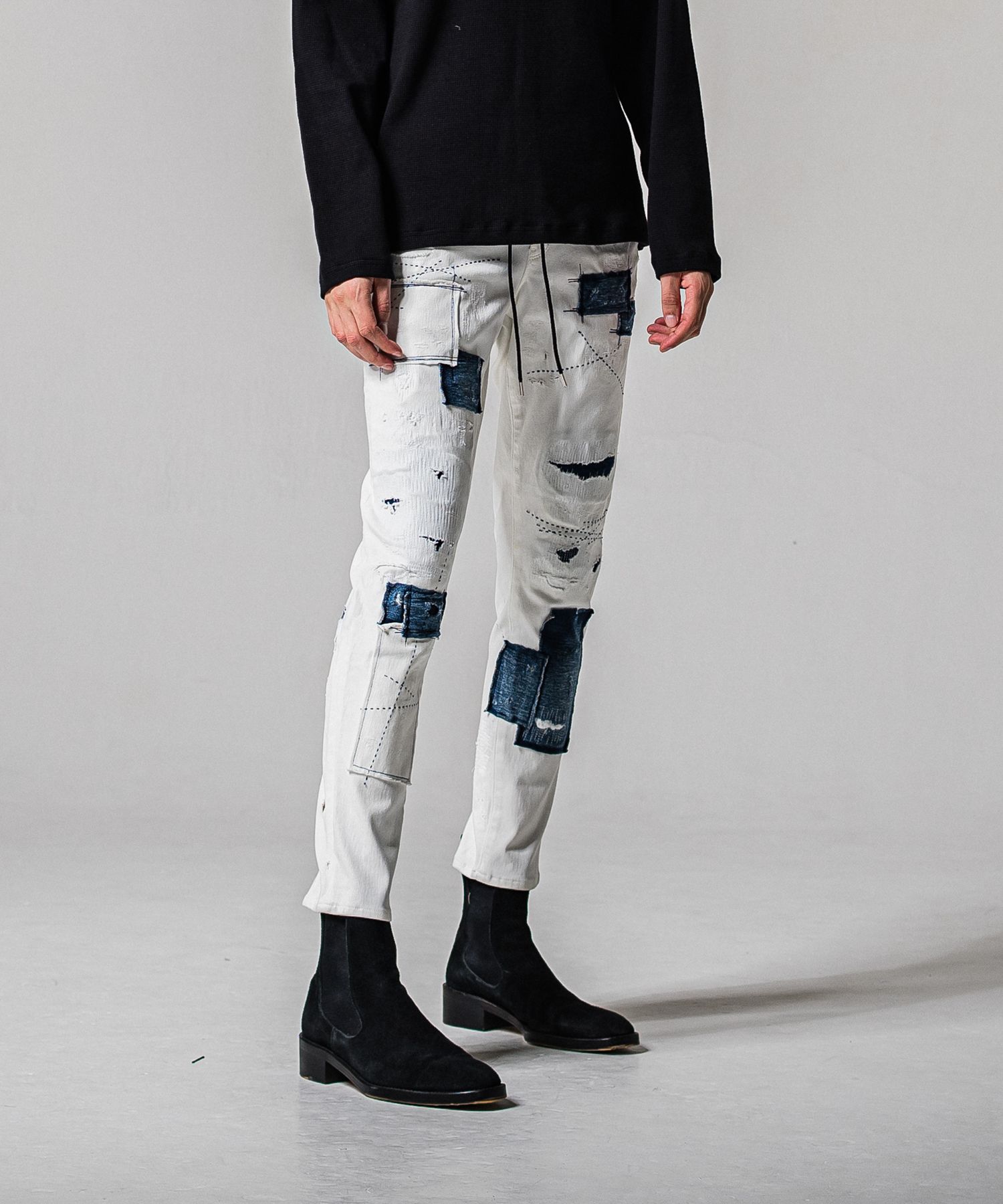 MICK DENIM JERSEY / BASIC-ST-020 / デニムジャージテーパードパンツ / ホワイトリメイク (2月中旬入荷予定)