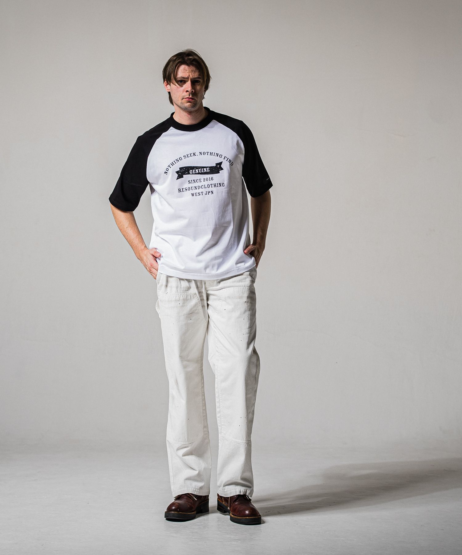 COLLEGE RAGLAN OVER TEE / RC39-T-002 / カレッジロゴラグランビッグTシャツ / ホワイト×ブラック (4月上旬入荷予定)