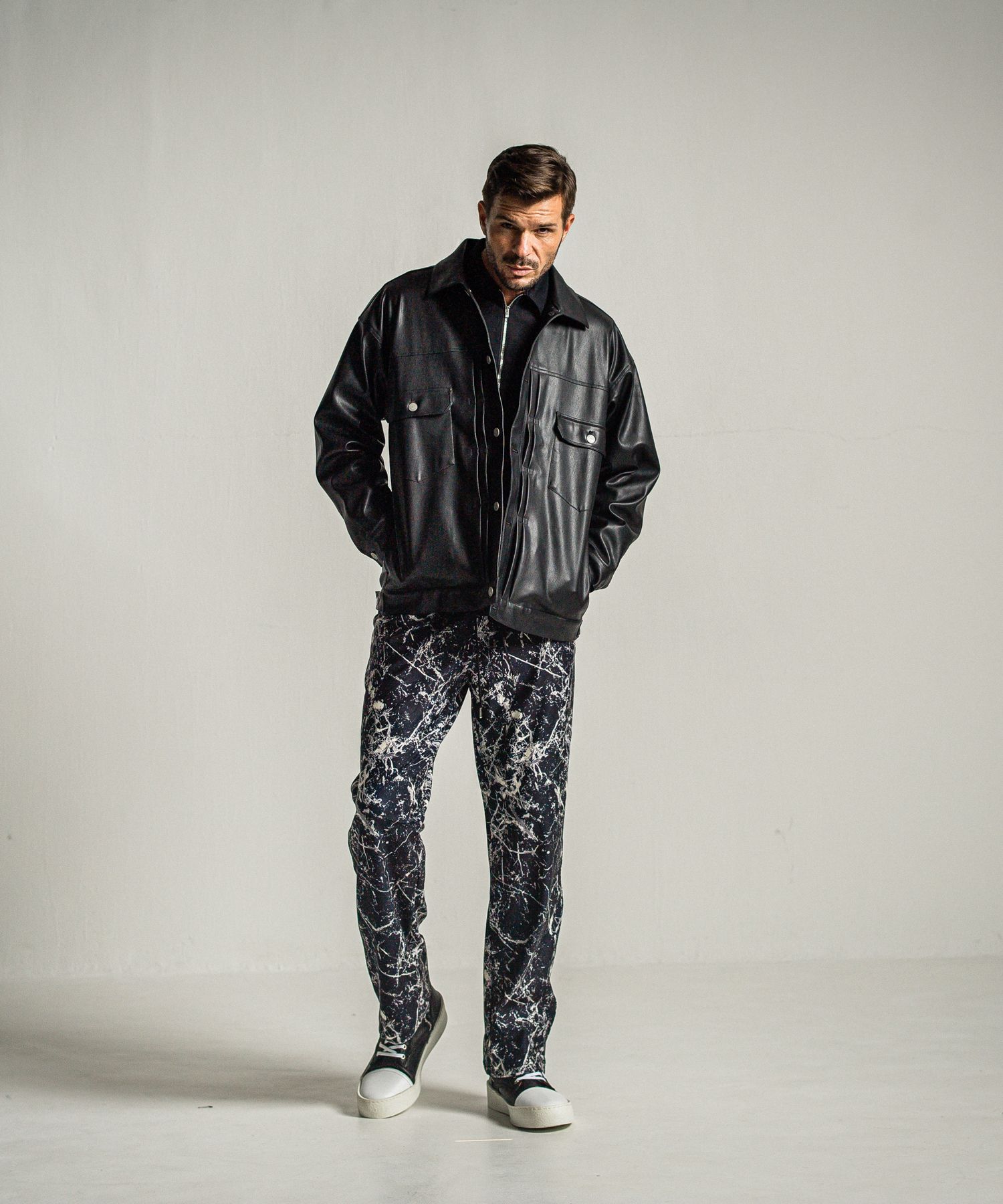 WIDE TUCK PANTS / RC34-ST-016WT / ペイント柄ワイドタックパンツ / ブラック